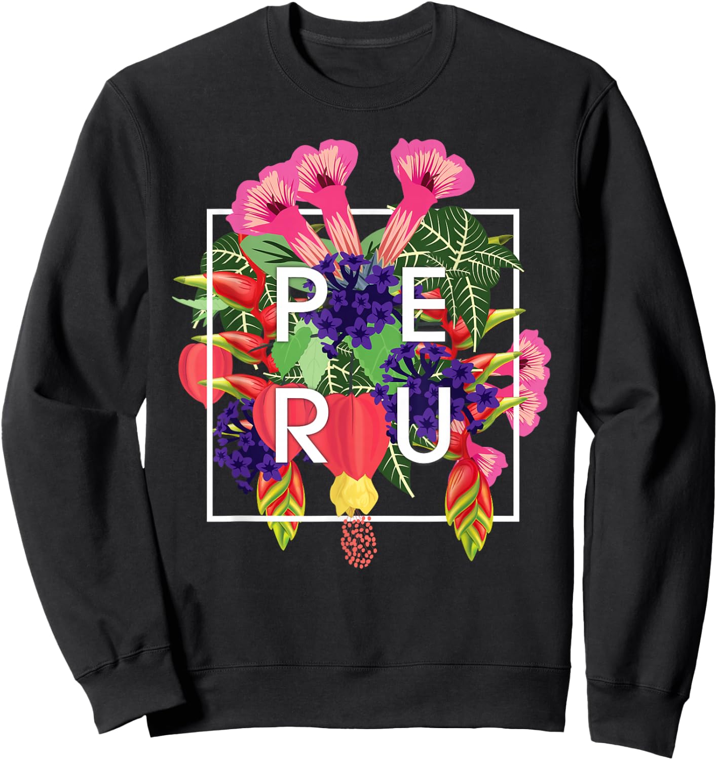 Flowers of Peru Word Art - Peruvian Pride Sweatshirt - Sweatshirt | Black
