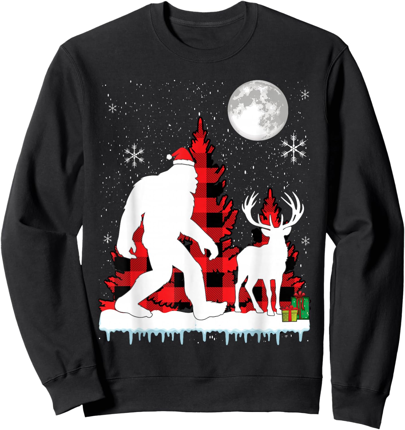 Bigfoot Buffalo Plaid Christmas Trees Sweatshirt - Sweatshirt | Black