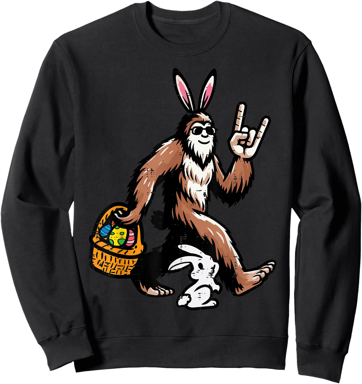 Easter Bigfoot Rock Bunny Sasquatch Rocker Men Boys Kids Sweatshirt - Sweatshirt | Black