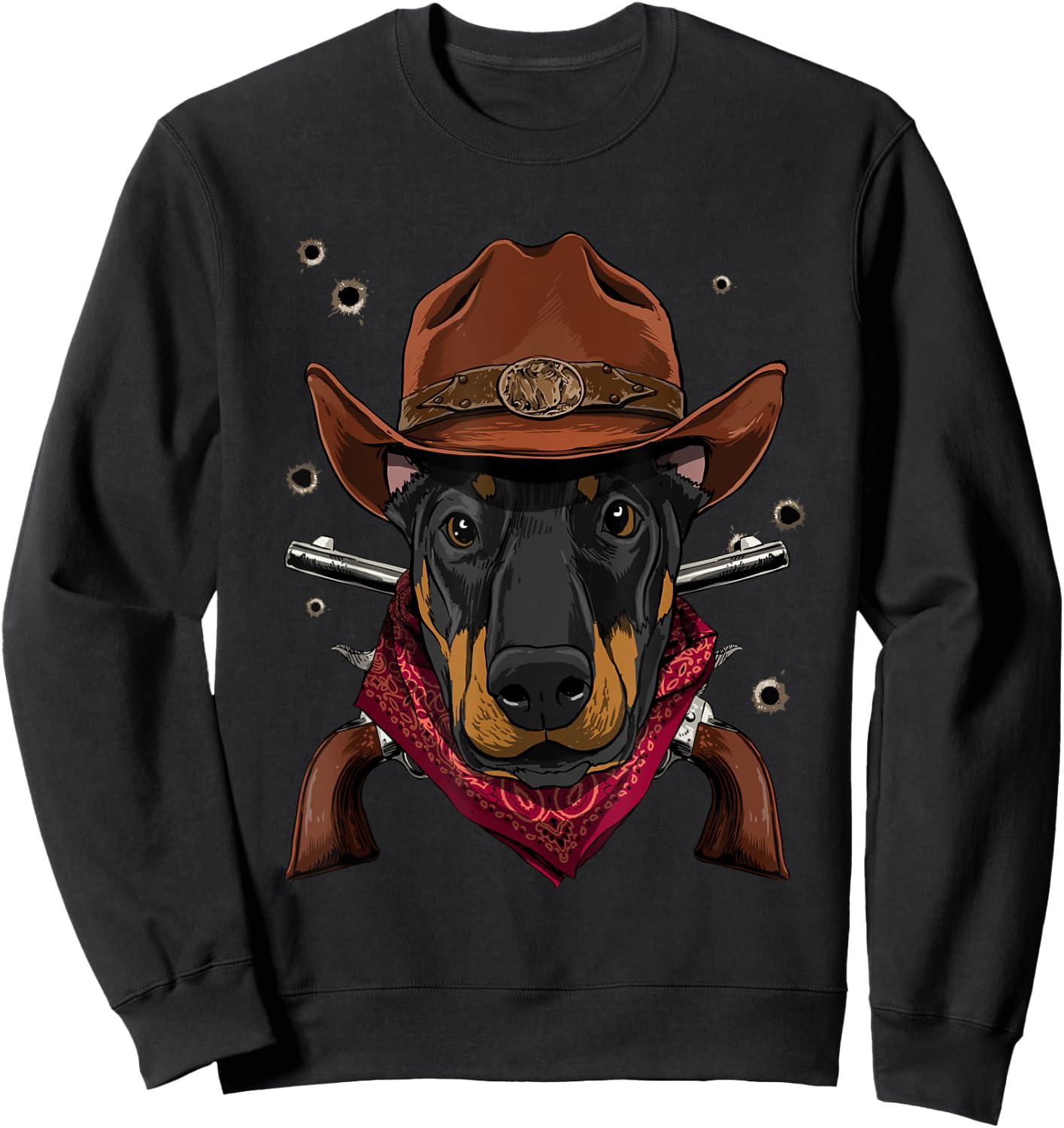 Cowboy Doberman Western Rodeo Cowboy Hat and Bandana Dog Sweatshirt - Sweatshirt | Black
