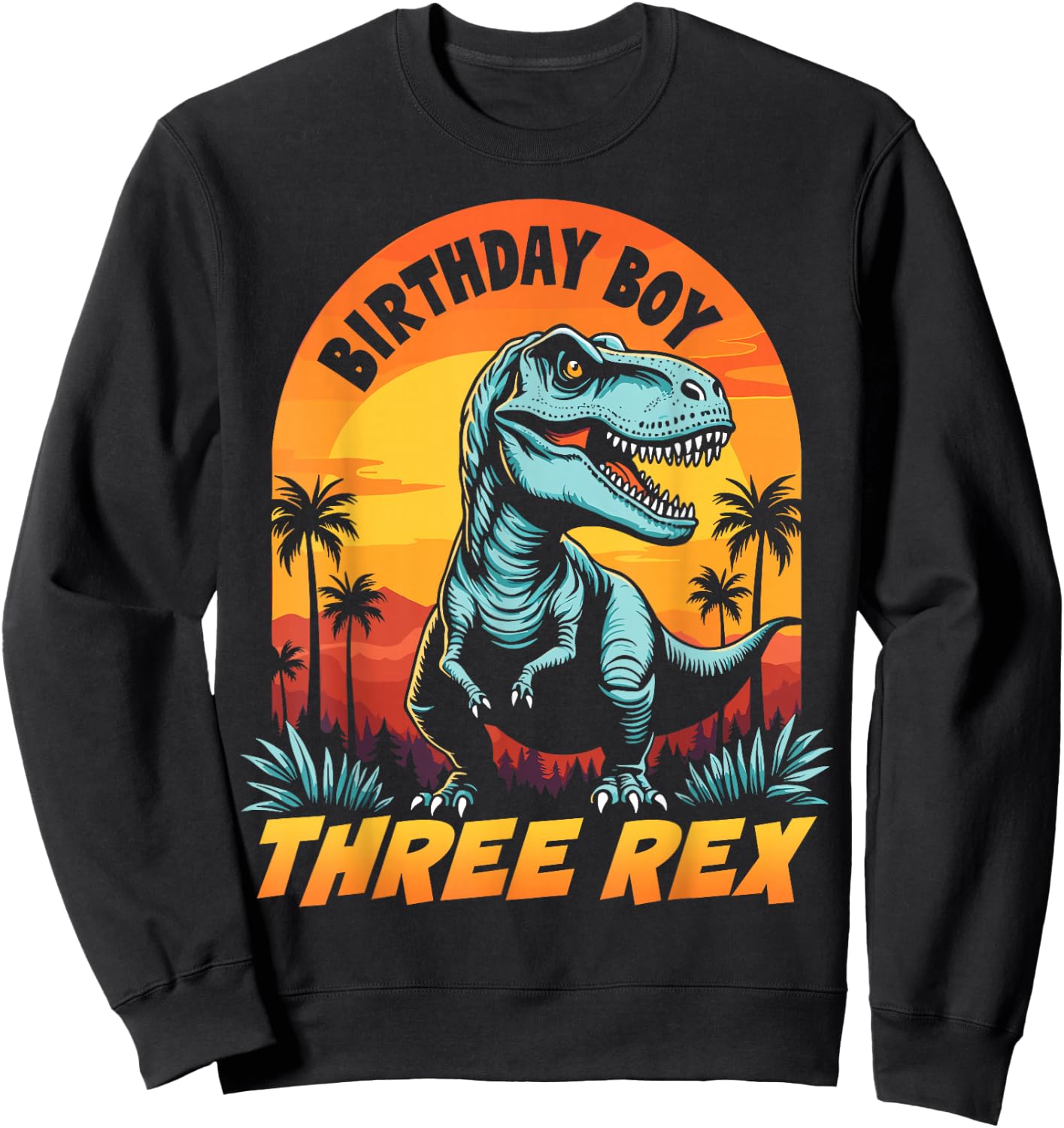 Three Rex T-Rex Boys 3rd Birthday Dinosaur Party Dino Lover Sweatshirt - Sweatshirt | Black