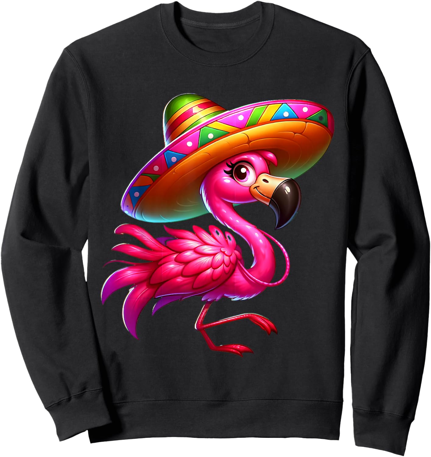 Cinco de Mayo Flamingo Wearing Mexican Sombrero Men Women Sweatshirt - Sweatshirt | Black