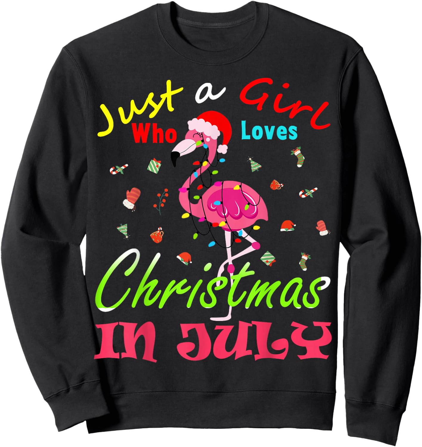 Just A Girl Who Loves Christmas In July Flamingo Sweatshirt - Sweatshirt | Black