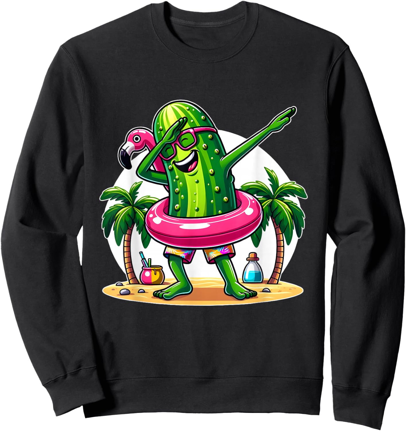 Unique Dabbing Pickle Flamingo Summer Fun Sweatshirt - Sweatshirt | Black