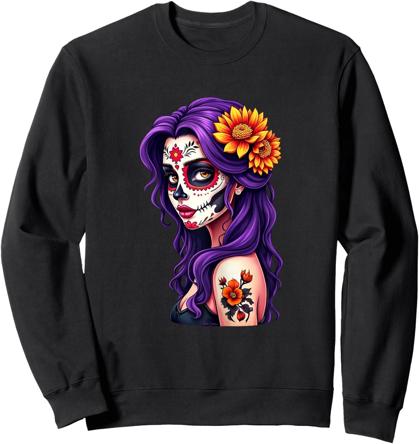 Dia de los Muertos Head Mexican Woman Mexico Sugar Skull , Black, Female X-Small Sweatshirt - Sweatshirt | Black