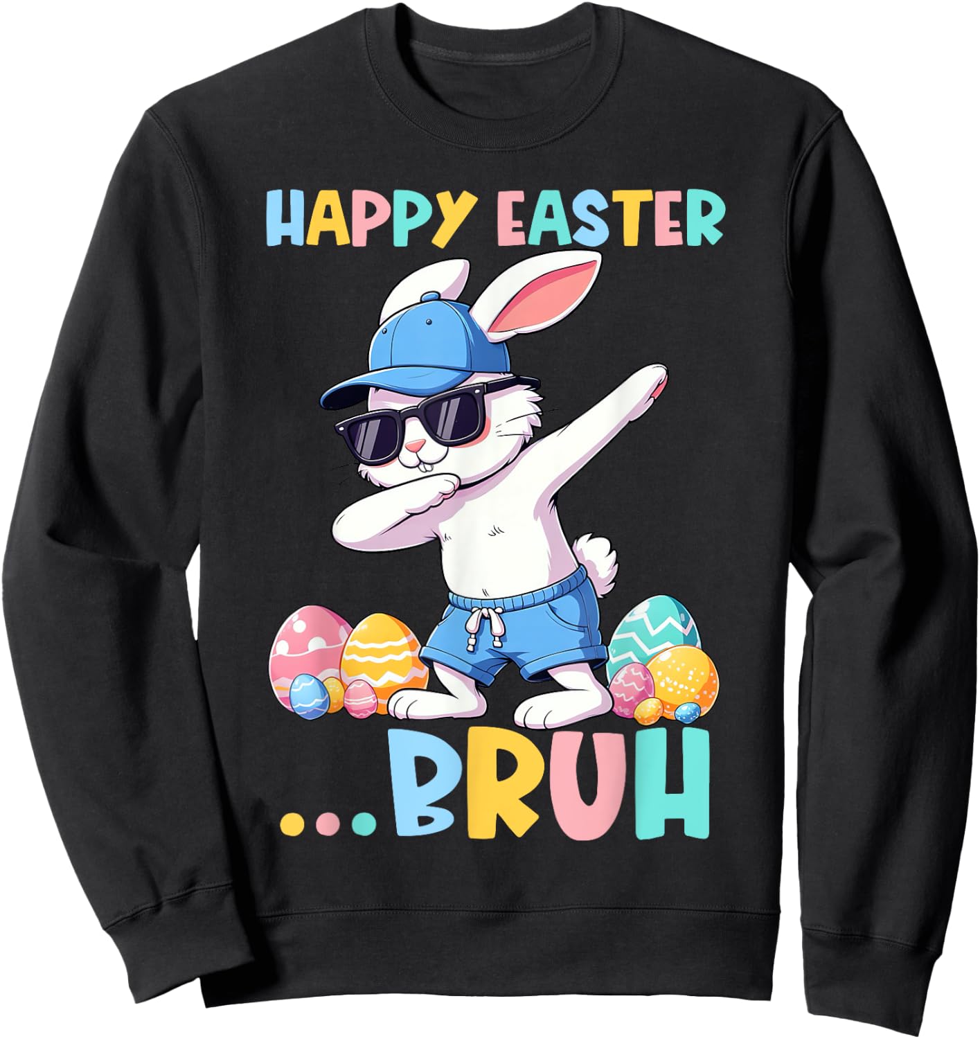Bruh Meme Easter Day Dabbing Bunny Easter Bruh Boys Kids Sweatshirt - Sweatshirt | Black