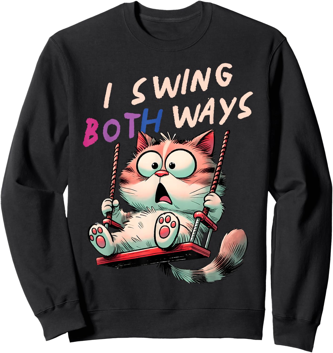 I Swing Both Ways Funny Cat Bisexual Pride Sweatshirt - Sweatshirt | Black