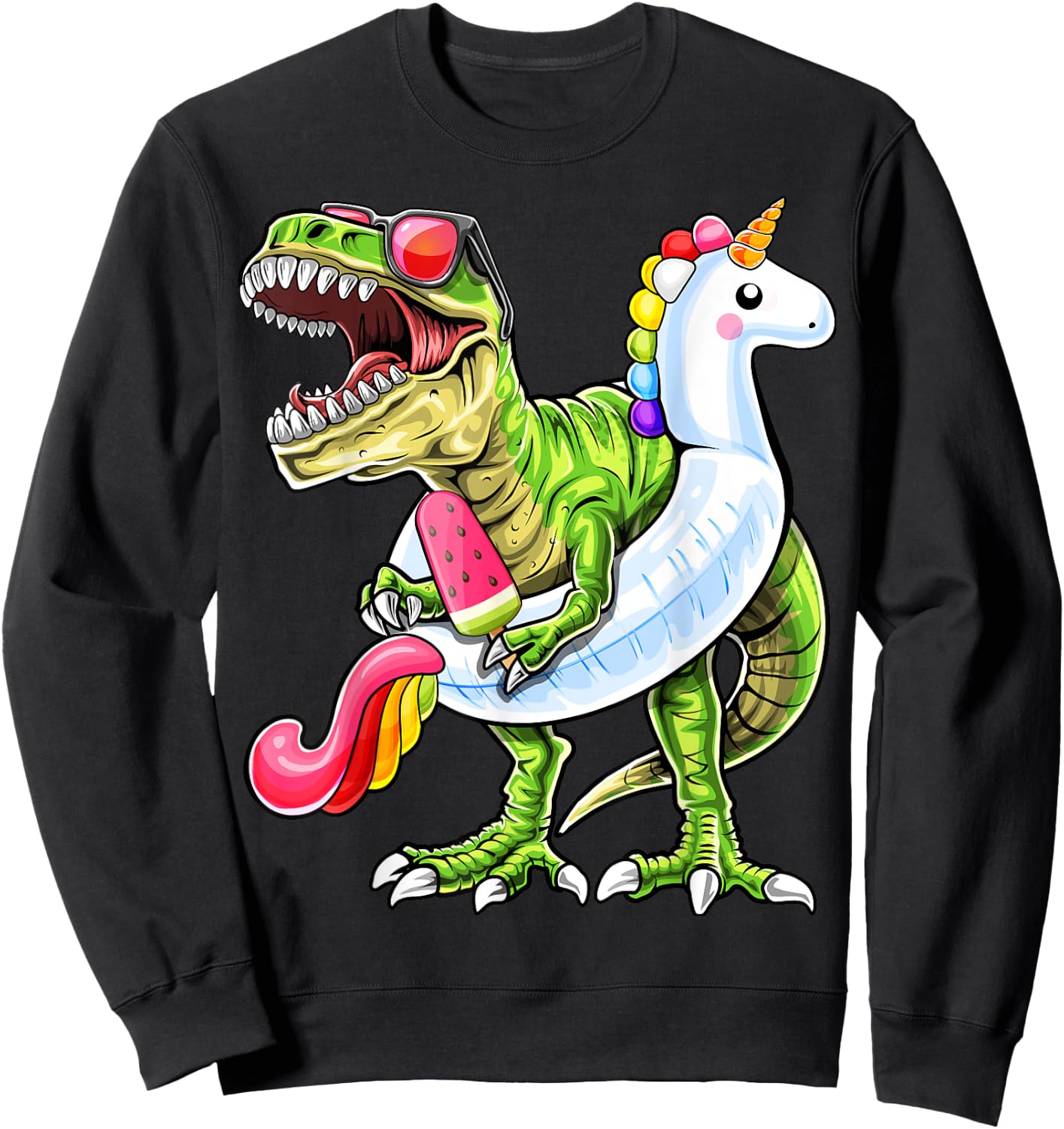 Pool Party T Rex Dinosaur Unicorn Float Summer Shirt Gift Sweatshirt - Sweatshirt | Black