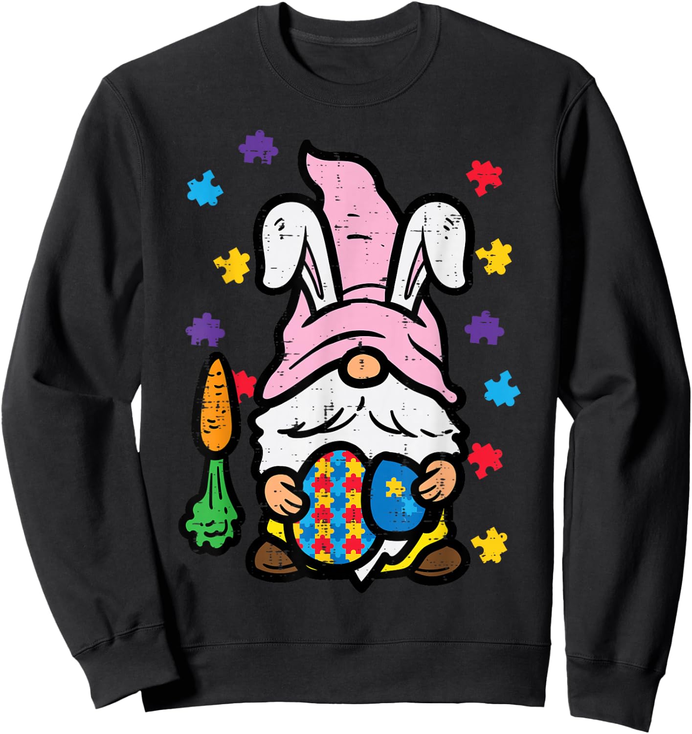 Easter Gnome Bunny Autism Awareness Spring Men Women Kids Sweatshirt - Sweatshirt | Black