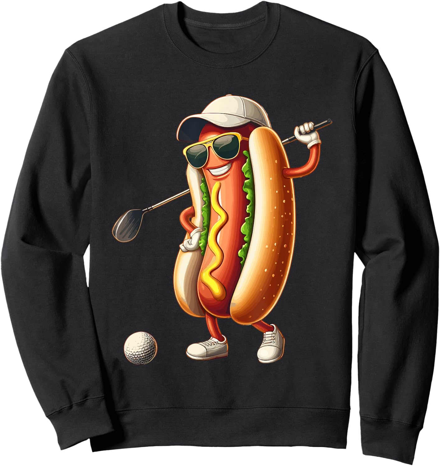 Golfing Hotdog Funny Golf Hot Dogs Lover Golfer Print Art Women Kids Sweatshirt - Sweatshirt | Black