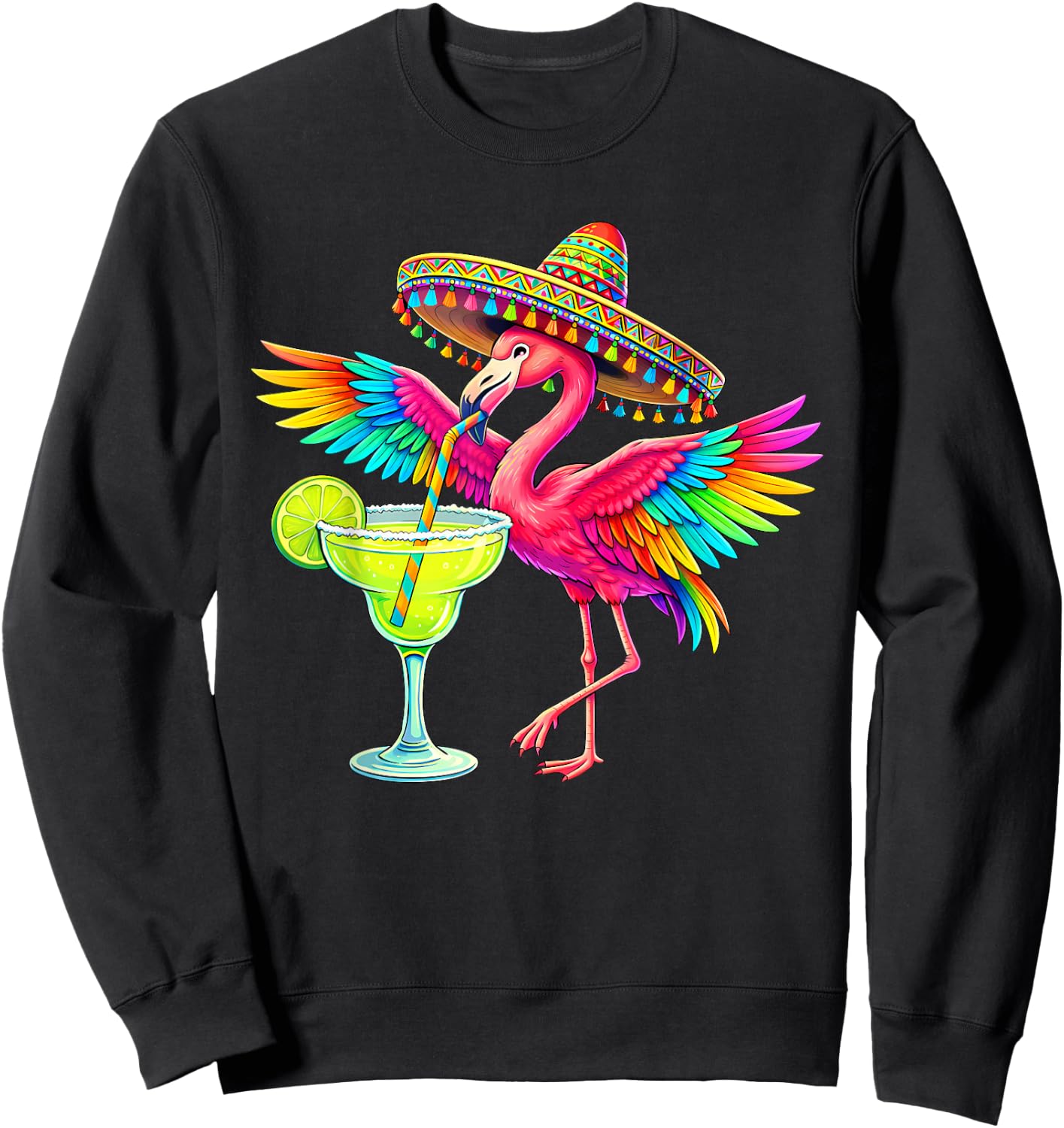 Cinco De Mayo Flamingo Margarita Mexican Poncho Men Women Sweatshirt - Sweatshirt | Black