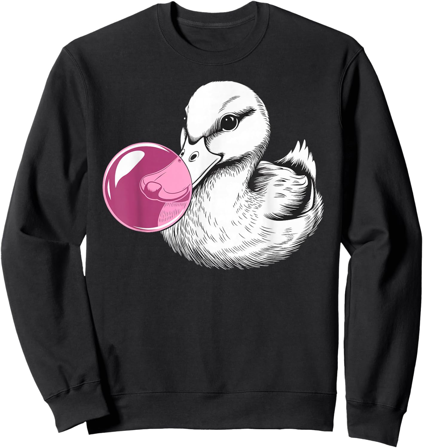 Cute Duck on pink bubble gum Duck Sweatshirt - Sweatshirt | Black