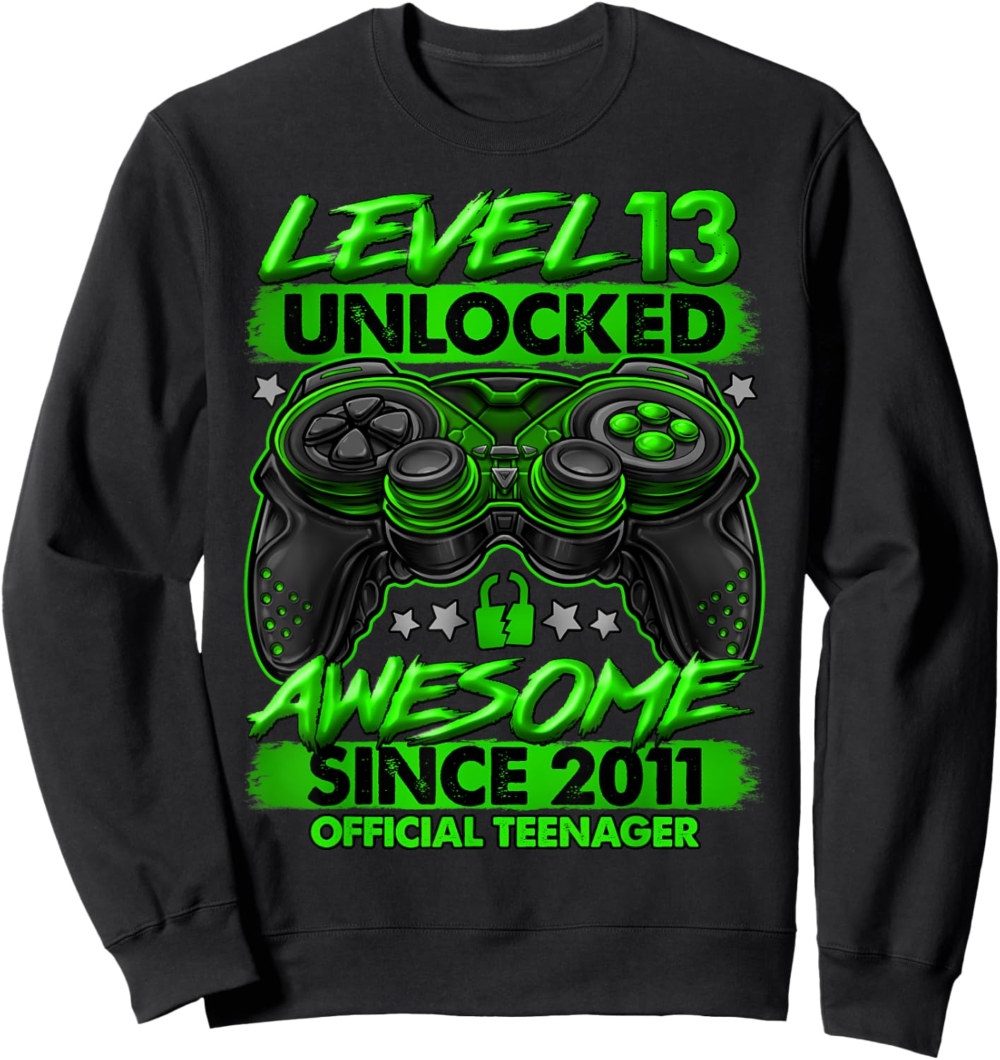 Official Teenager Level 13 Unlocked 13th Birthday Gaming Sweatshirt - Sweatshirt | Black