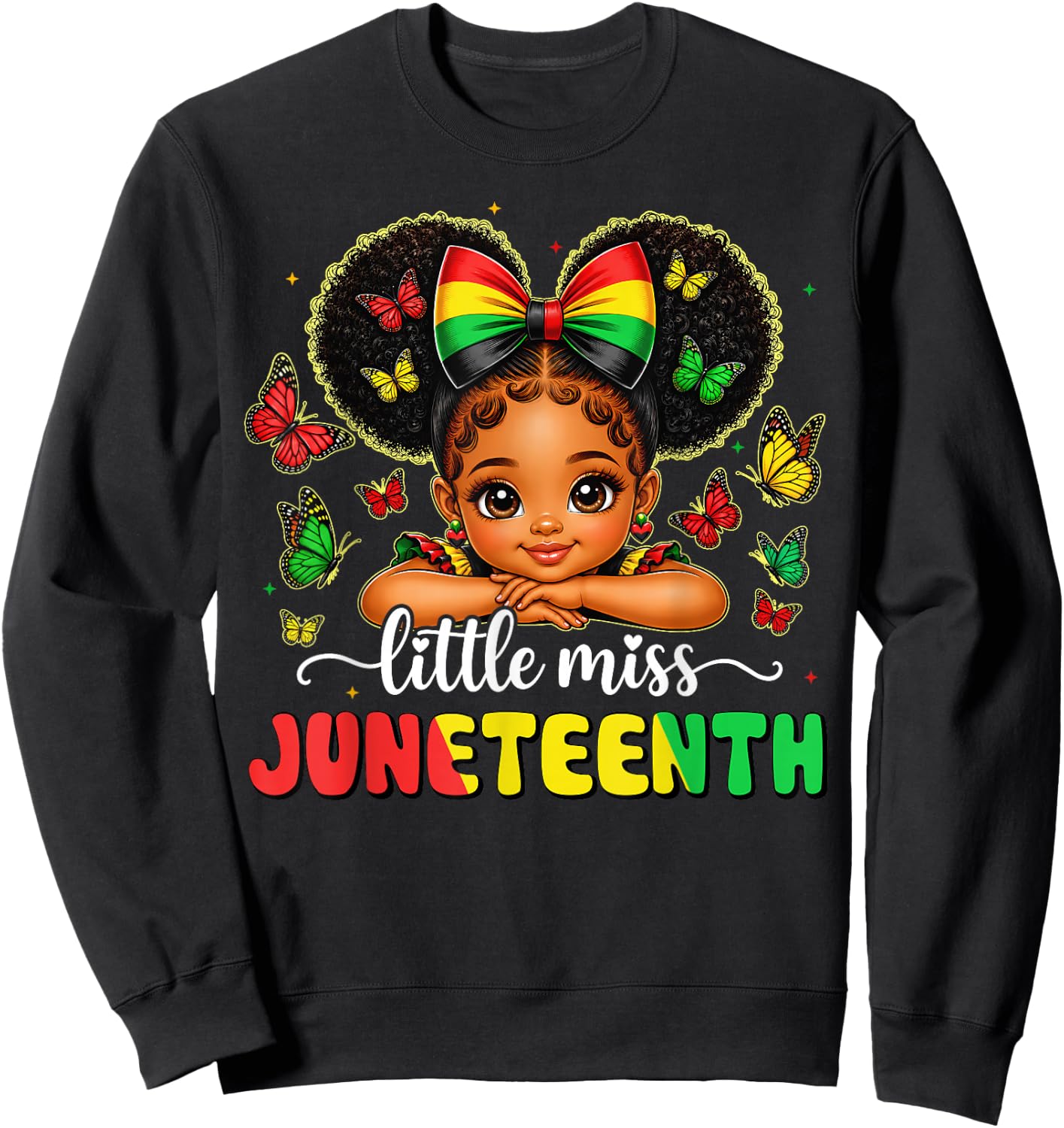 Little Miss Juneteenth Shirt Black African June 19th Girls Sweatshirt - Sweatshirt | Black