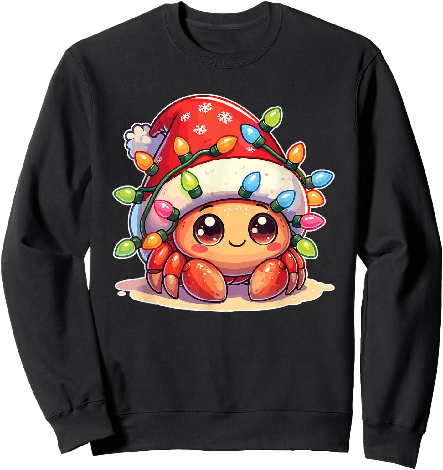 Santa Hat Christmas Fairy Lights Hermit Crab Sweatshirt - Sweatshirt | Black