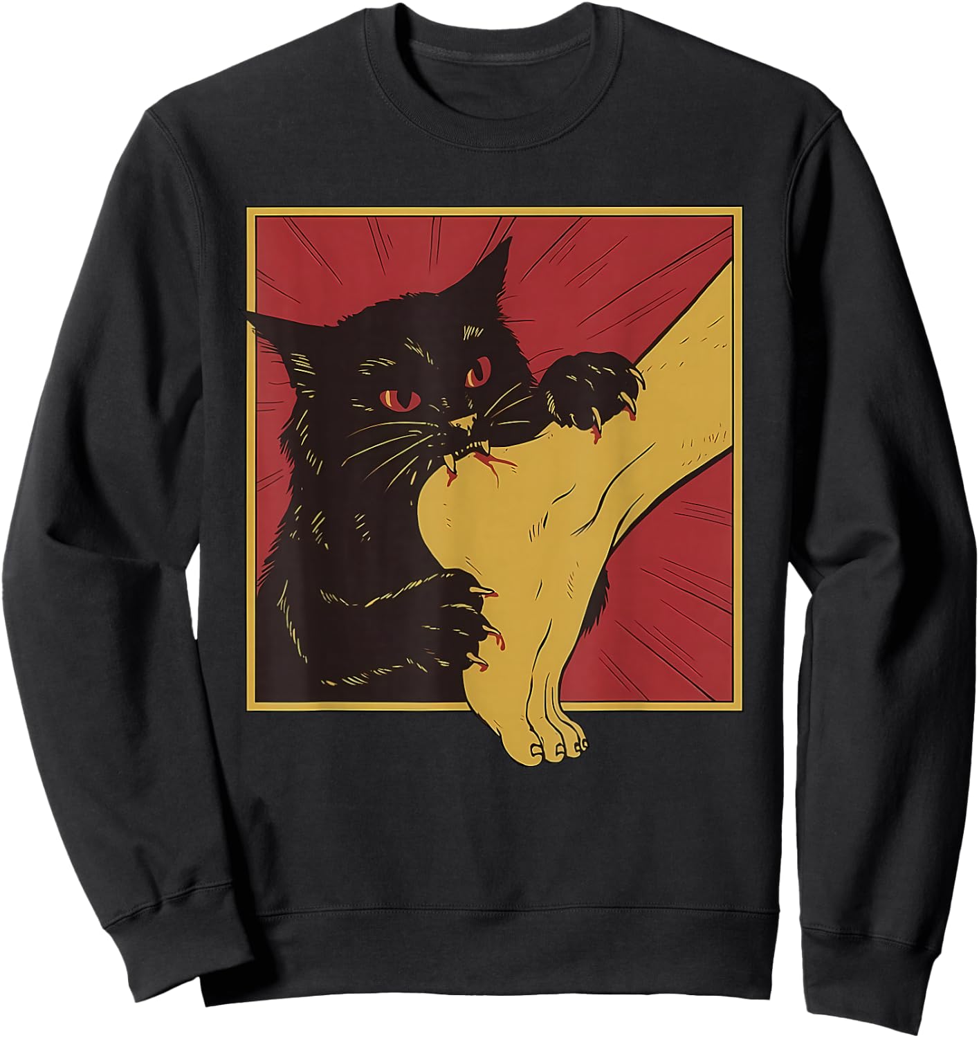 Japanese Horror Anime, Funny Vintage Cat Bite The Foot Sweatshirt - Sweatshirt | Black