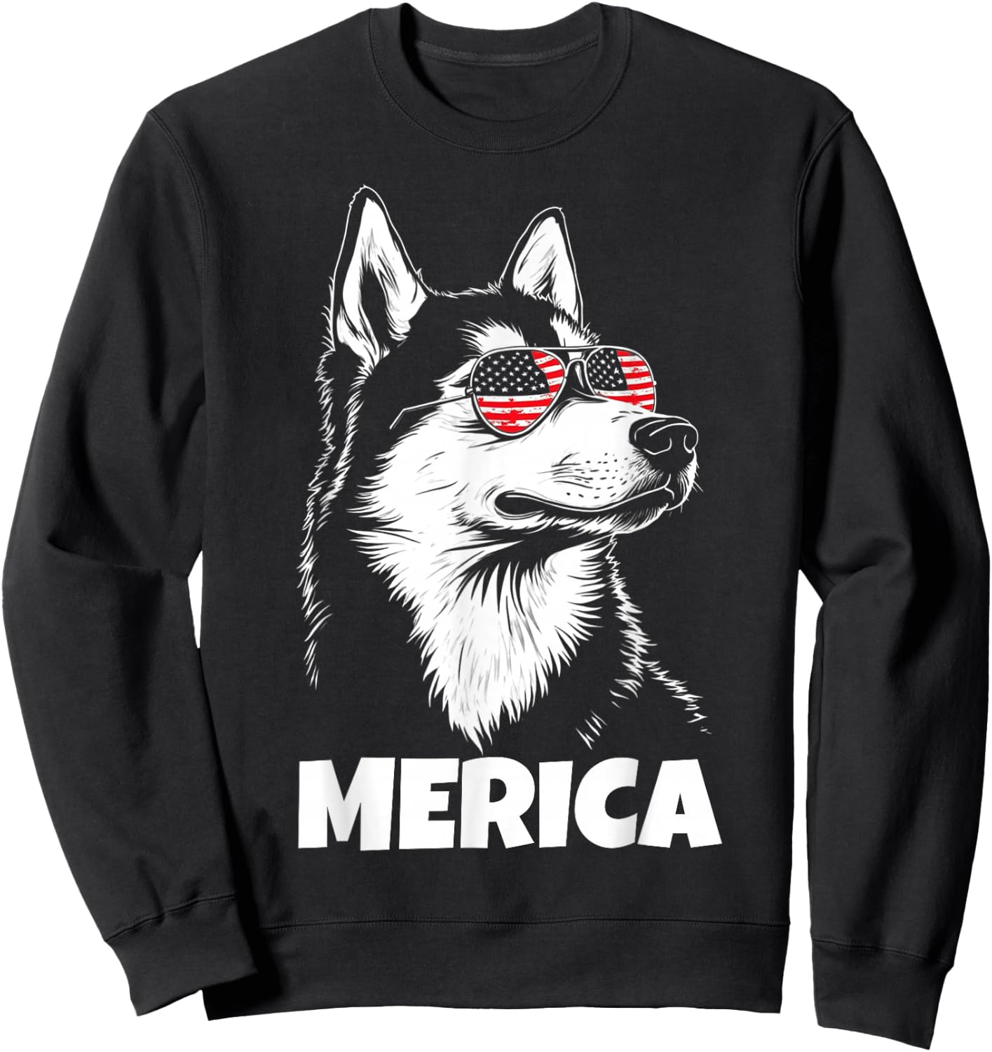 American Flag Merica husky dog 4th Of July kids women men Sweatshirt - Sweatshirt | Black