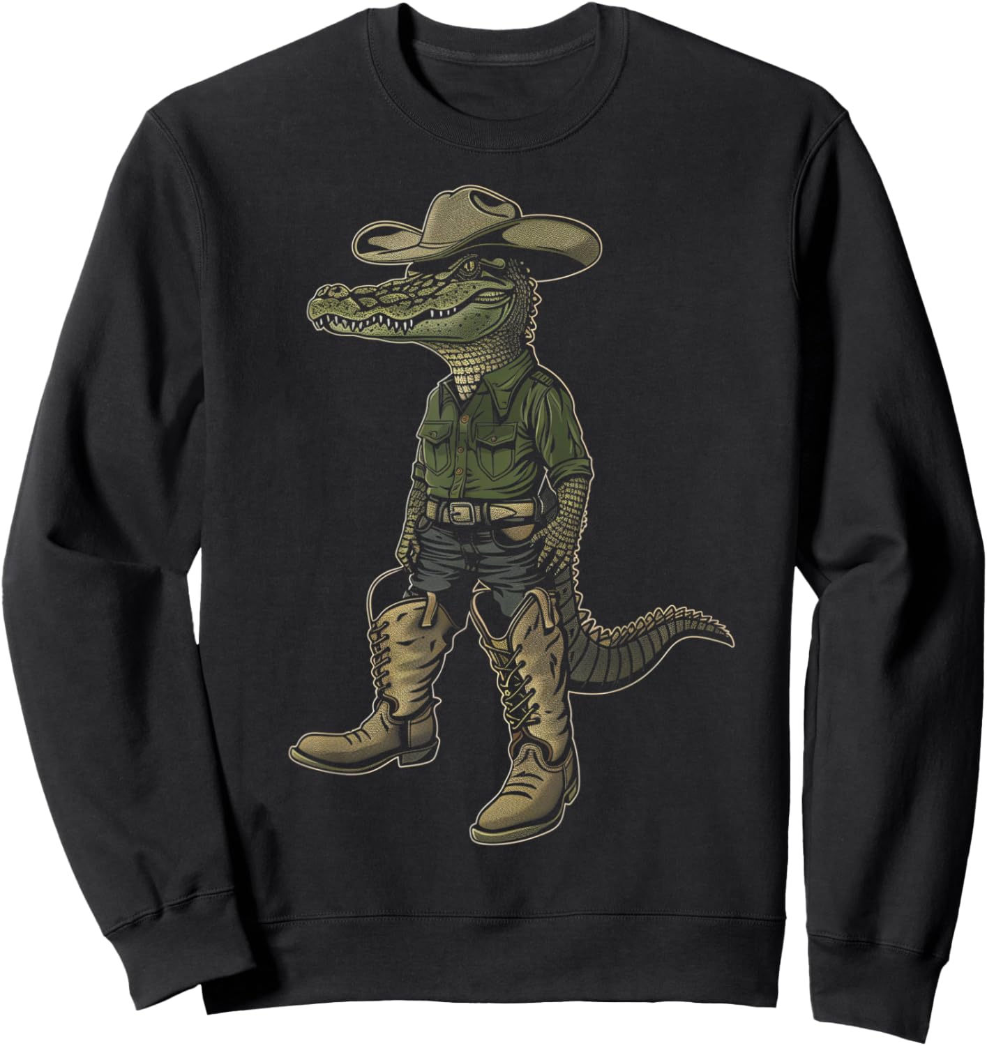 Alligator Cowboy Hat Gator Crocodile Reptile Lover Funny Sweatshirt - Sweatshirt | Black