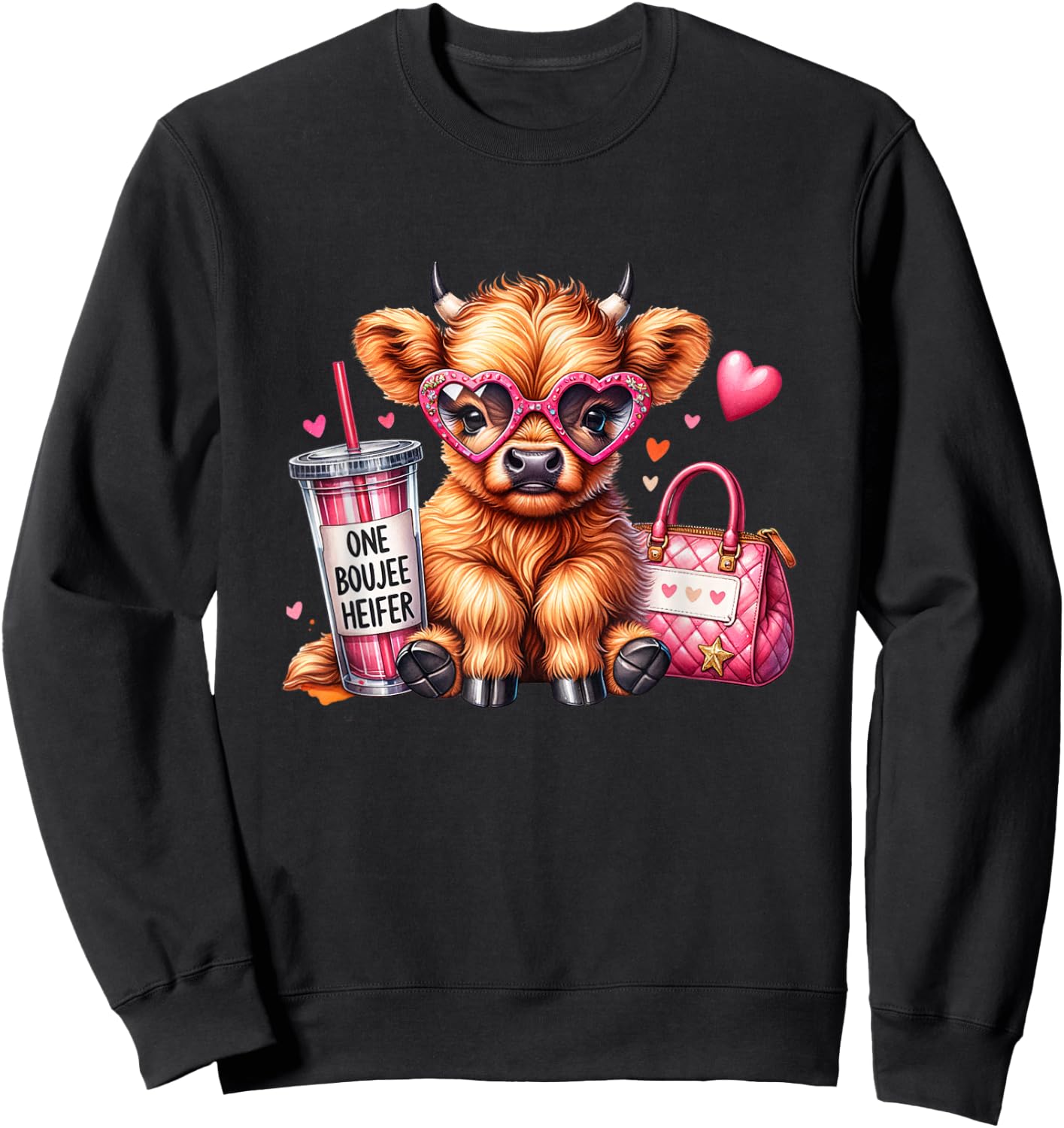 Adorable Highland Cow One Boujee Heifer Sweatshirt - Sweatshirt | Black
