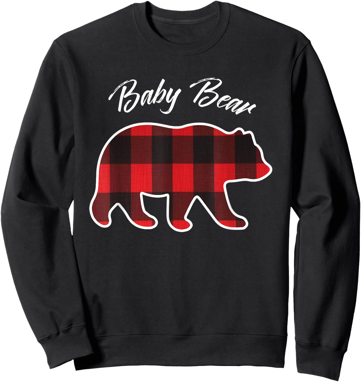 Baby Bear | Matching Family Christmas Red Plaid Pajama Sweatshirt - Sweatshirt | Black