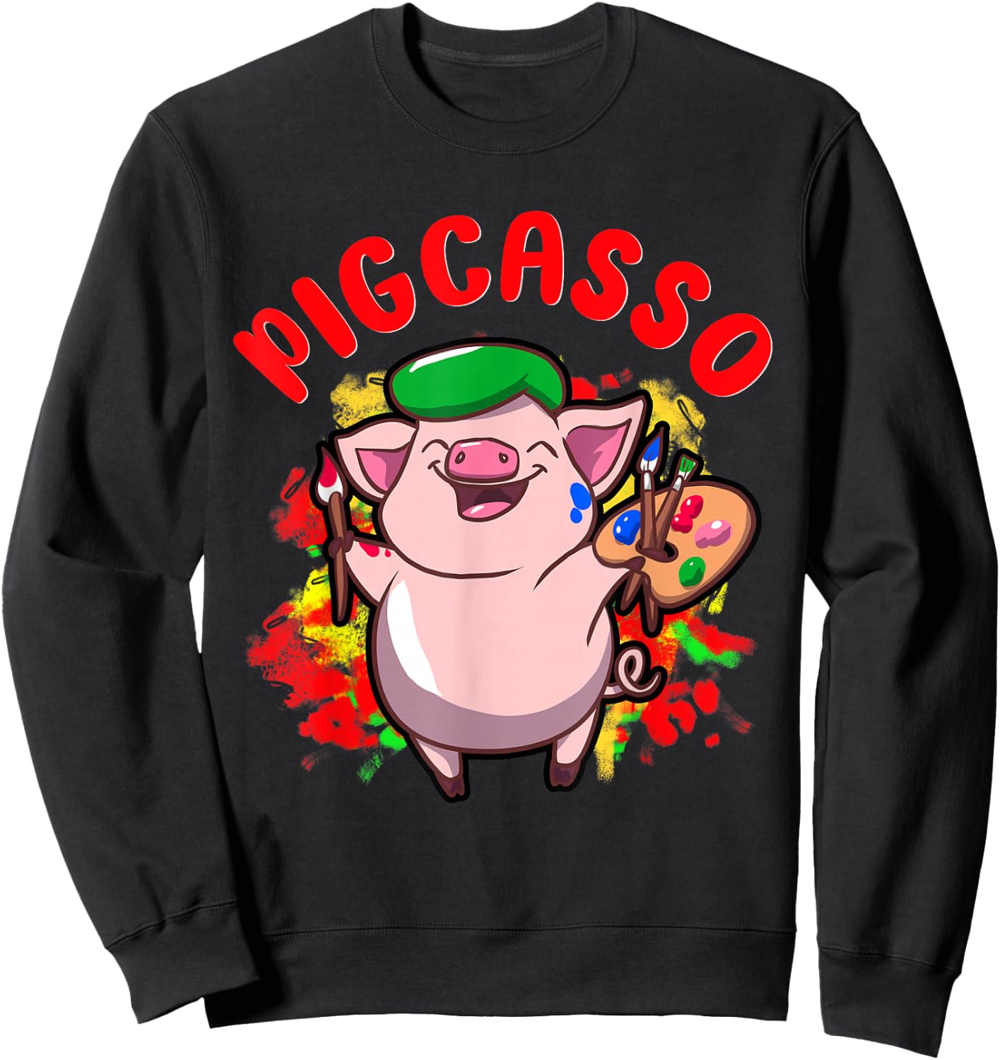 Pigcasso Funny Pig Painter Painting Artist Art Lover Piggy Sweatshirt - Sweatshirt | Black