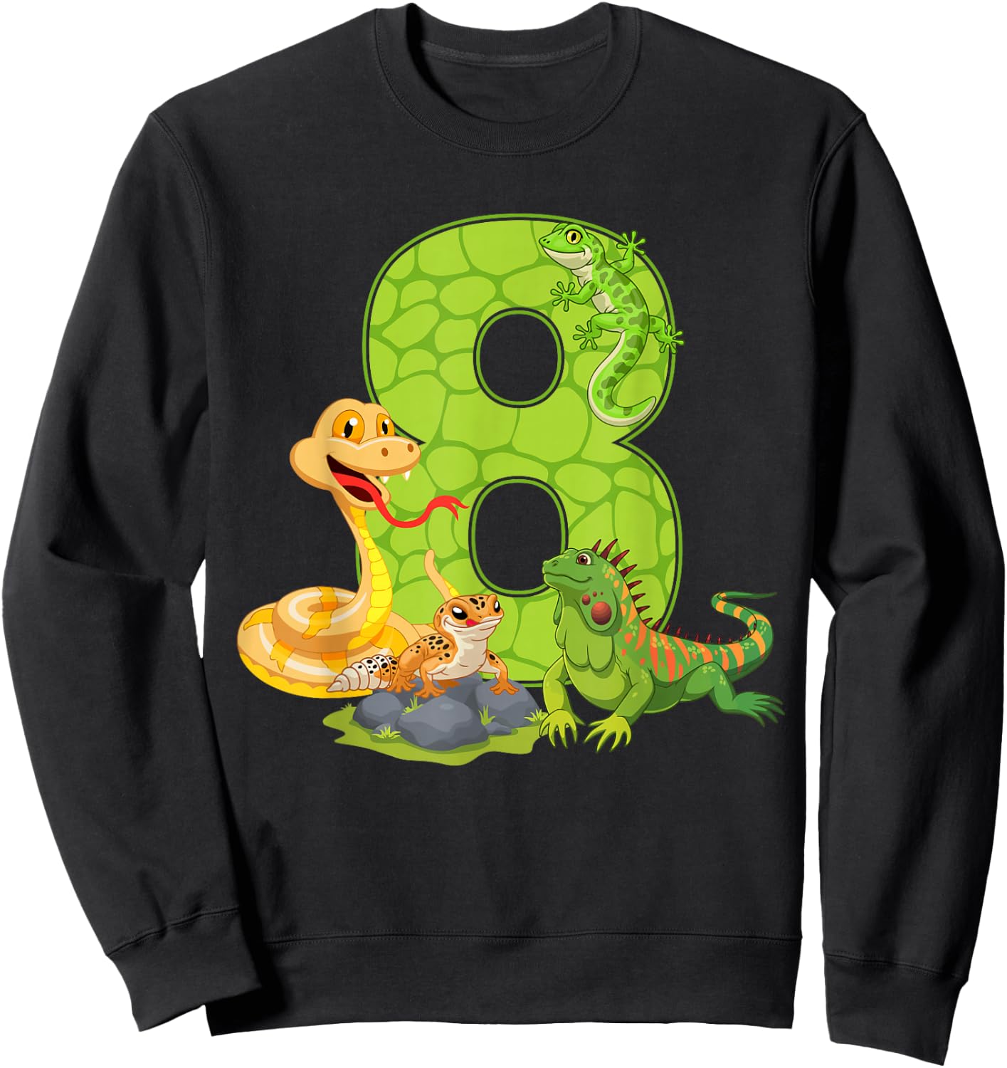 8th Birthday Snake Lizard Reptile 8 Year Old Birthday Party Sweatshirt - Sweatshirt | Black
