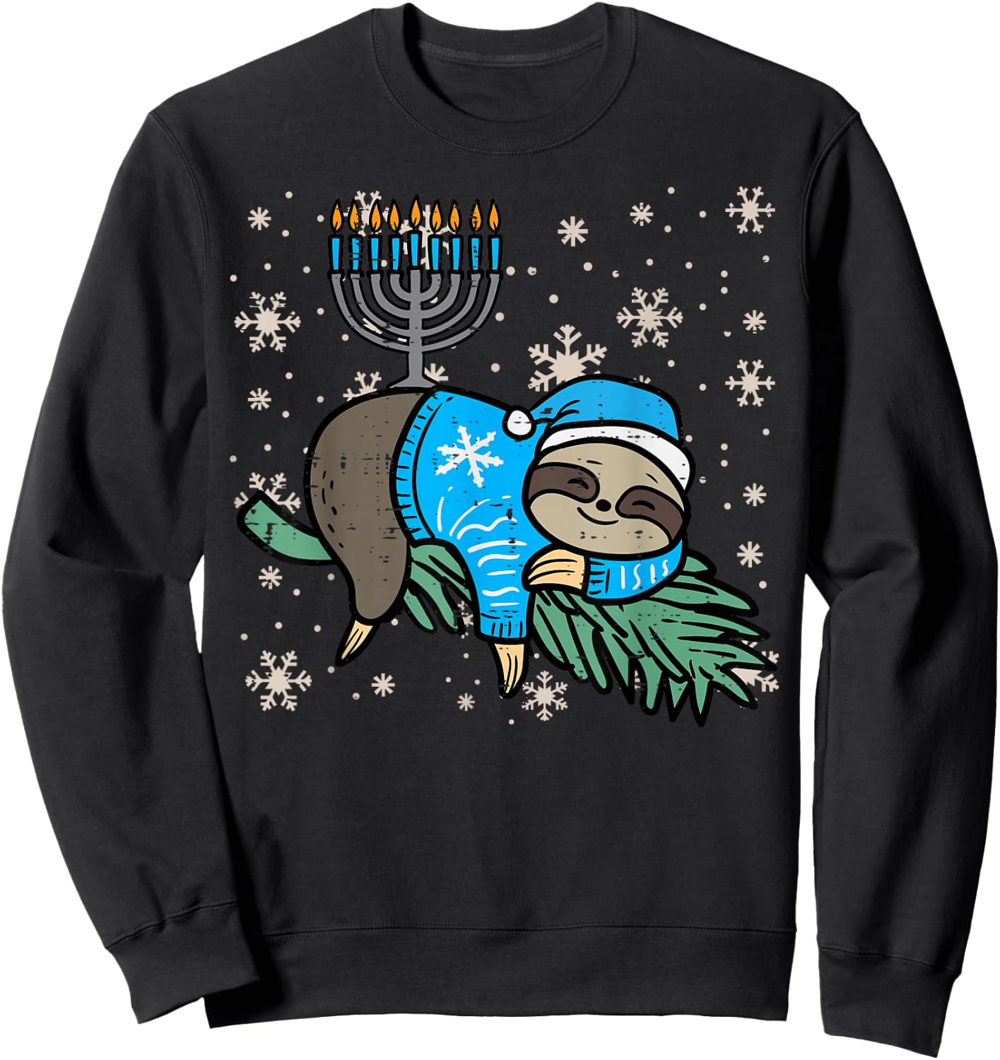 Hanukkah Sloth Nap Chanukah Jewish Kids Toddler Women Men Sweatshirt - Sweatshirt | Black