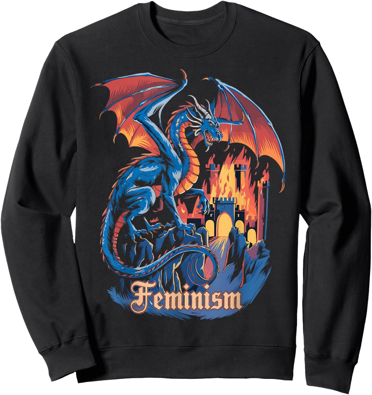 Feminism Dragon Fantasy Vintage Feminist Graphic Sweatshirt - Sweatshirt | Black