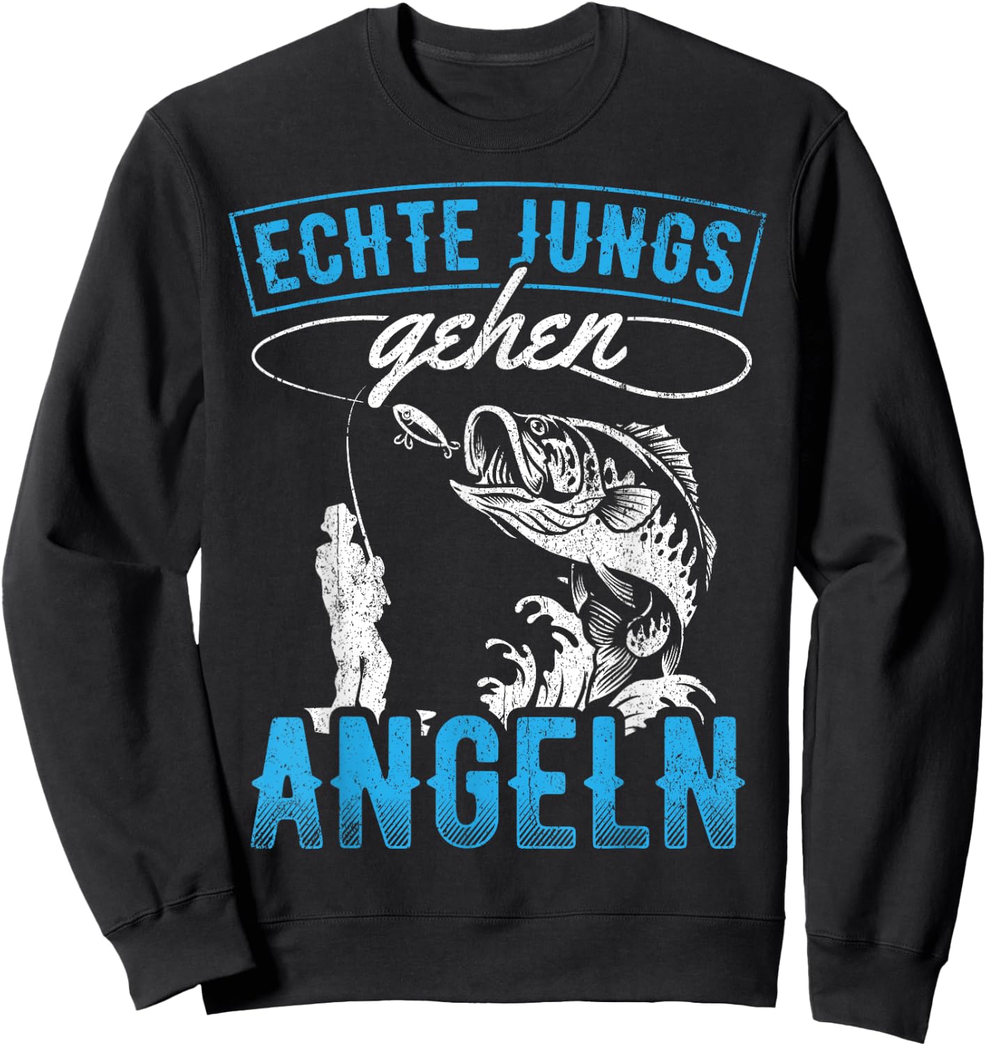 with German Text "Echte Jungs gehen Angeln - Angler Fischer" (Real Boys, black Sweatshirt - Sweatshirt | Black