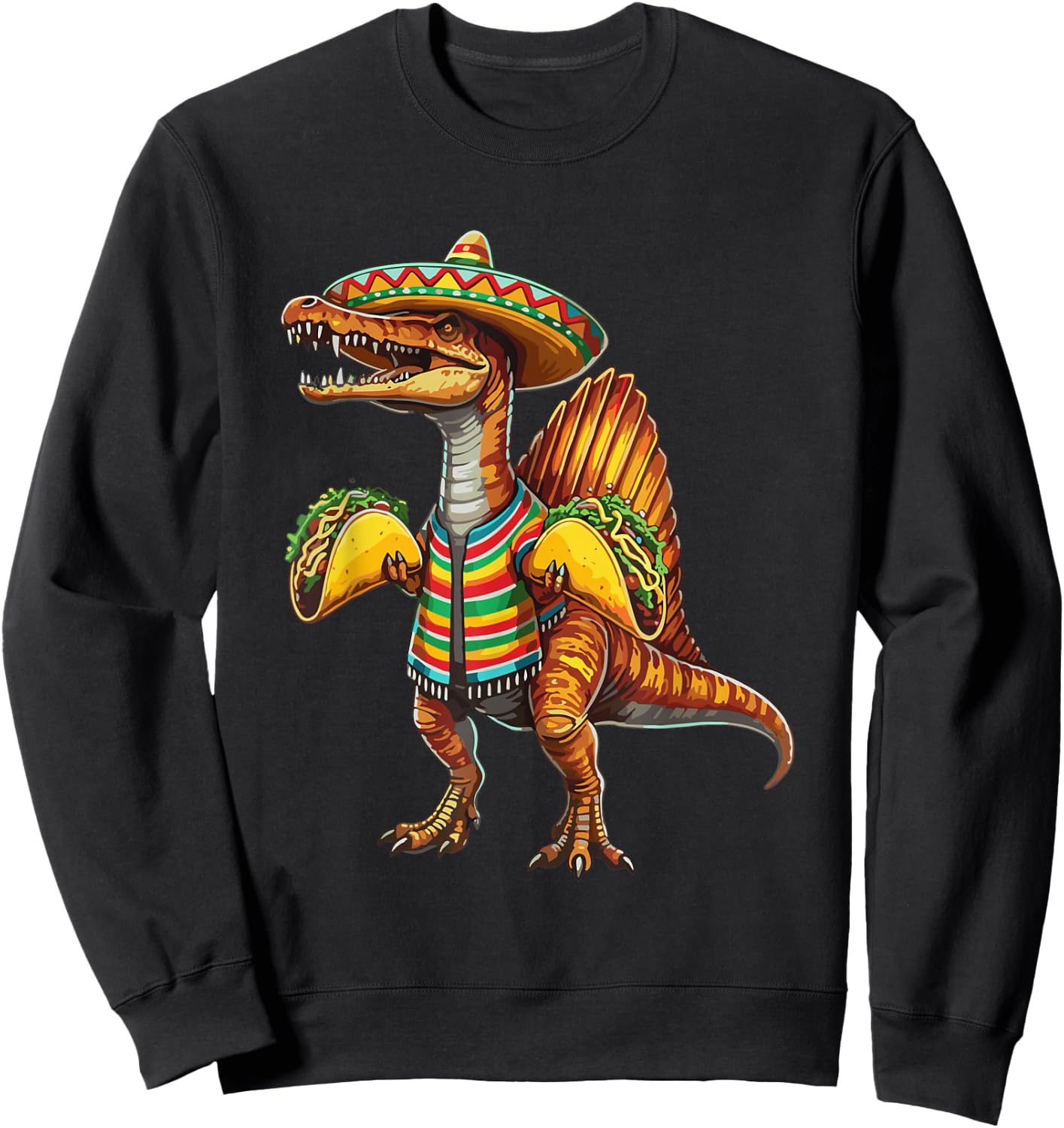 Spinosaurus Taco Lover Cinco de Mayo Graphic Sweatshirt - Sweatshirt | Black