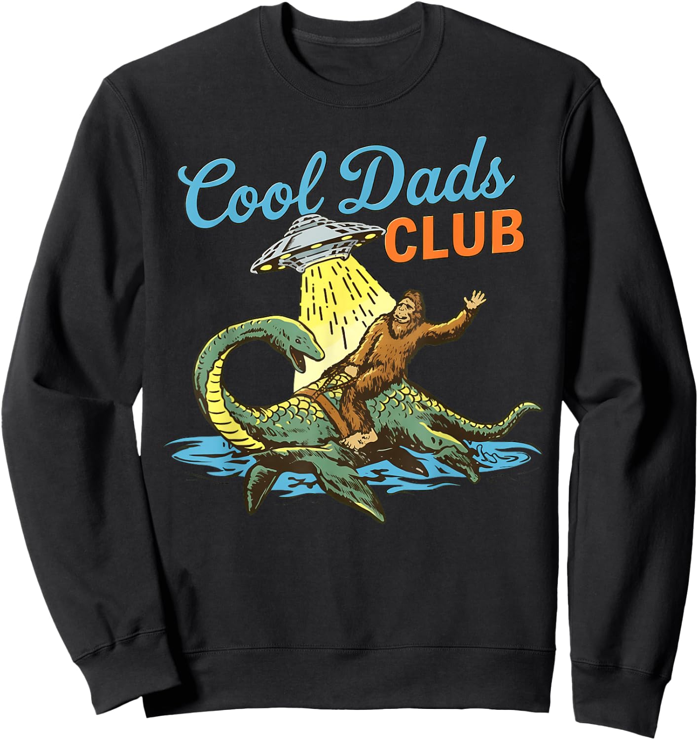 Cool Dads Club Bigfoot UFO Retro Dad Humor Art Sweatshirt - Sweatshirt | Black