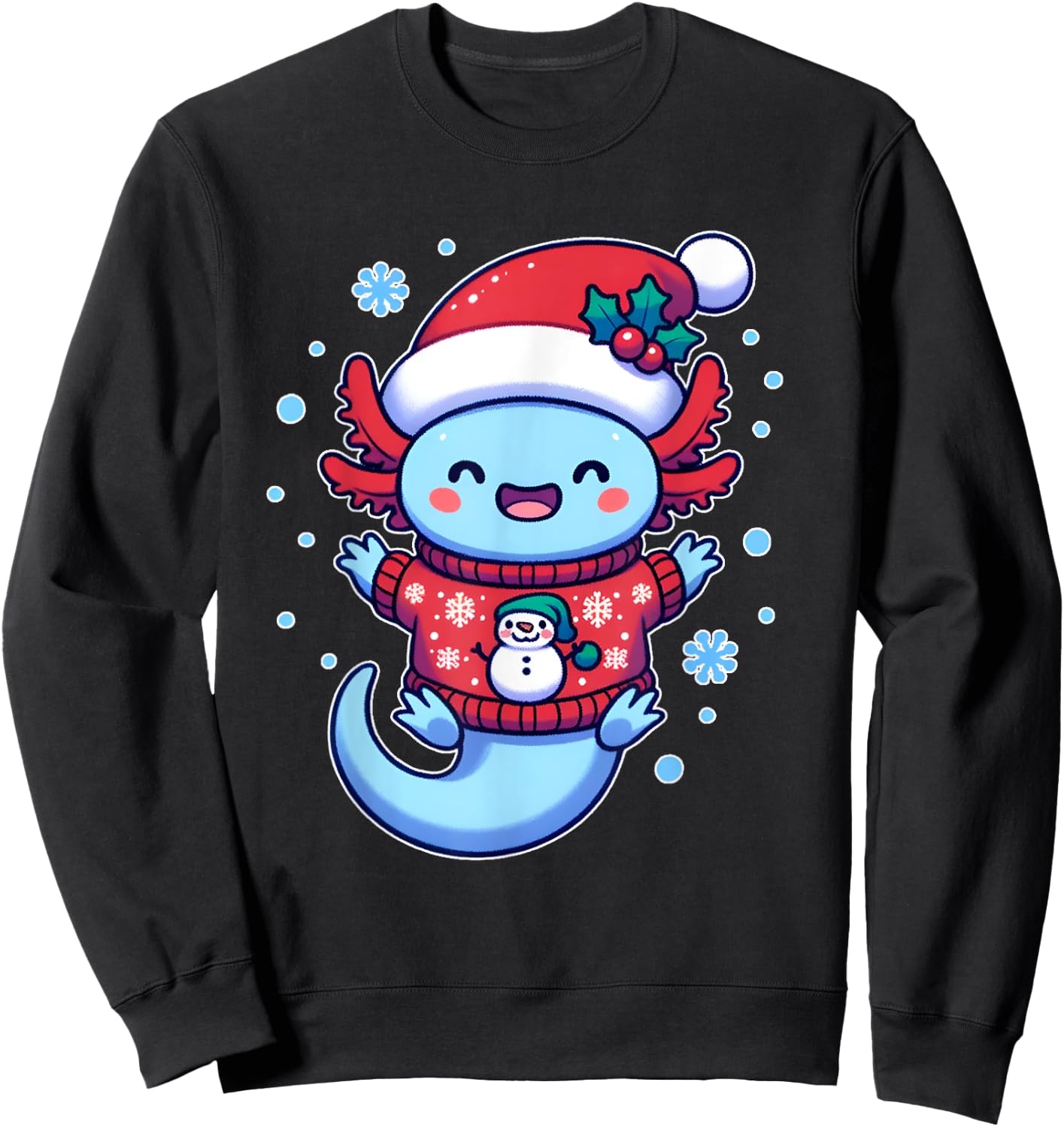 Santa axolotl Funny cute xmas funny christmas Sweatshirt - Sweatshirt | Black