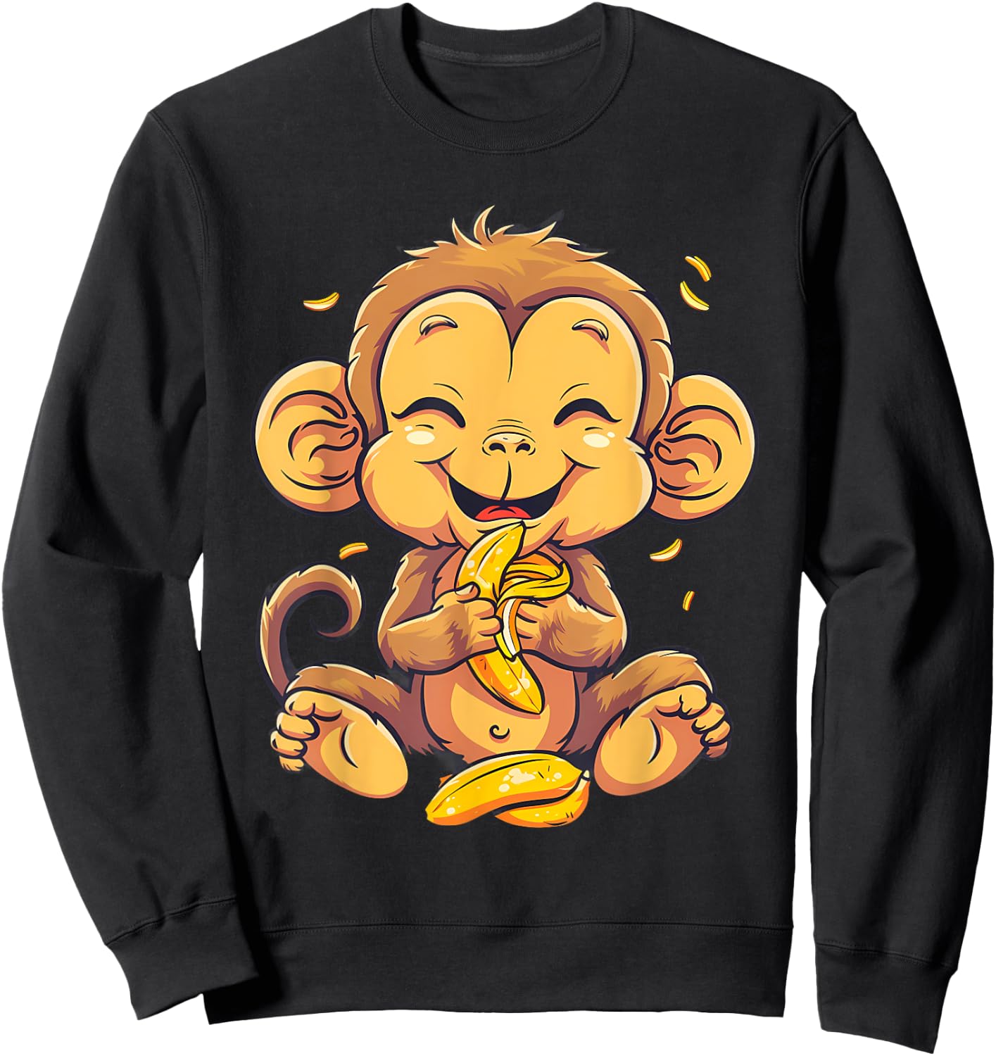 Banana Monkey Cute Monkey Bananas Fruit Artwork Wildlife Sweatshirt - Sweatshirt | Black