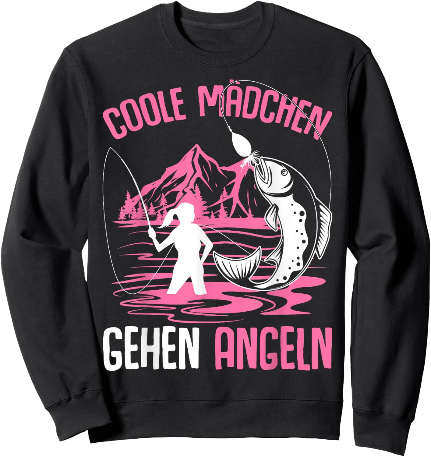Coole Mädchen gehen Angeln Angler Fischer Kinder Angel Sweatshirt - Sweatshirt | Black
