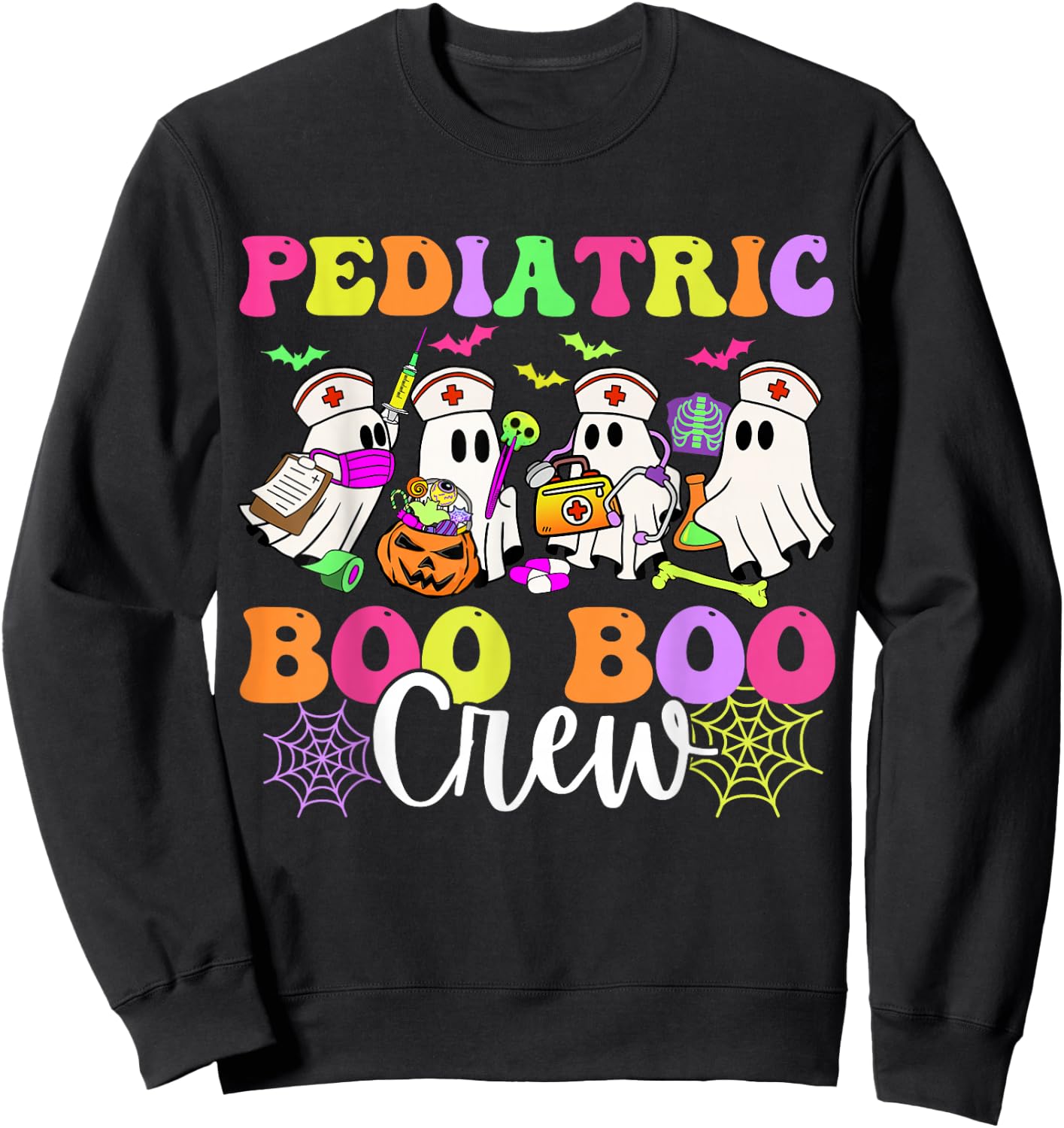 Pediatric Nurse Boo-Boo Crew Ghost Nurse Halloween Costume Sweatshirt - Sweatshirt | Black