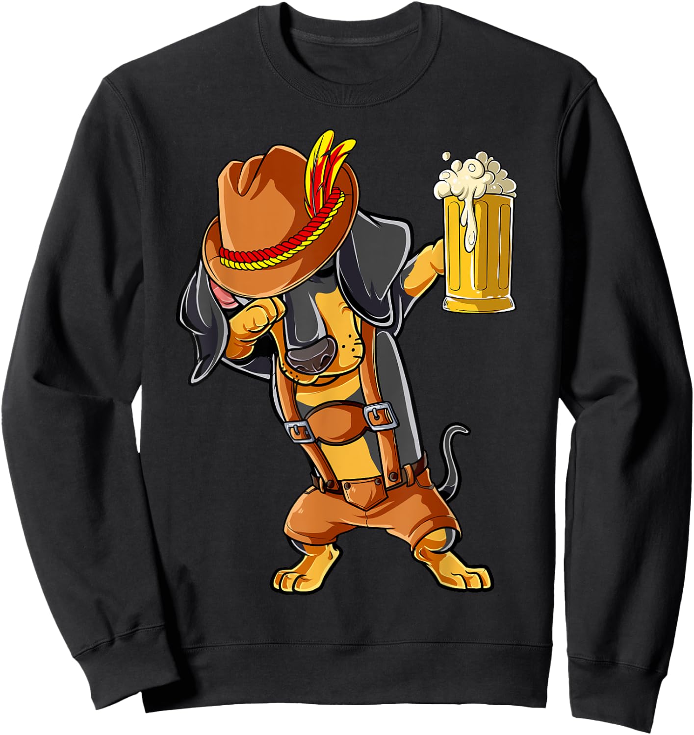 Dabbing Dachshund T shirt Oktoberfest Lederhosen Men Beer Sweatshirt - Sweatshirt | Black