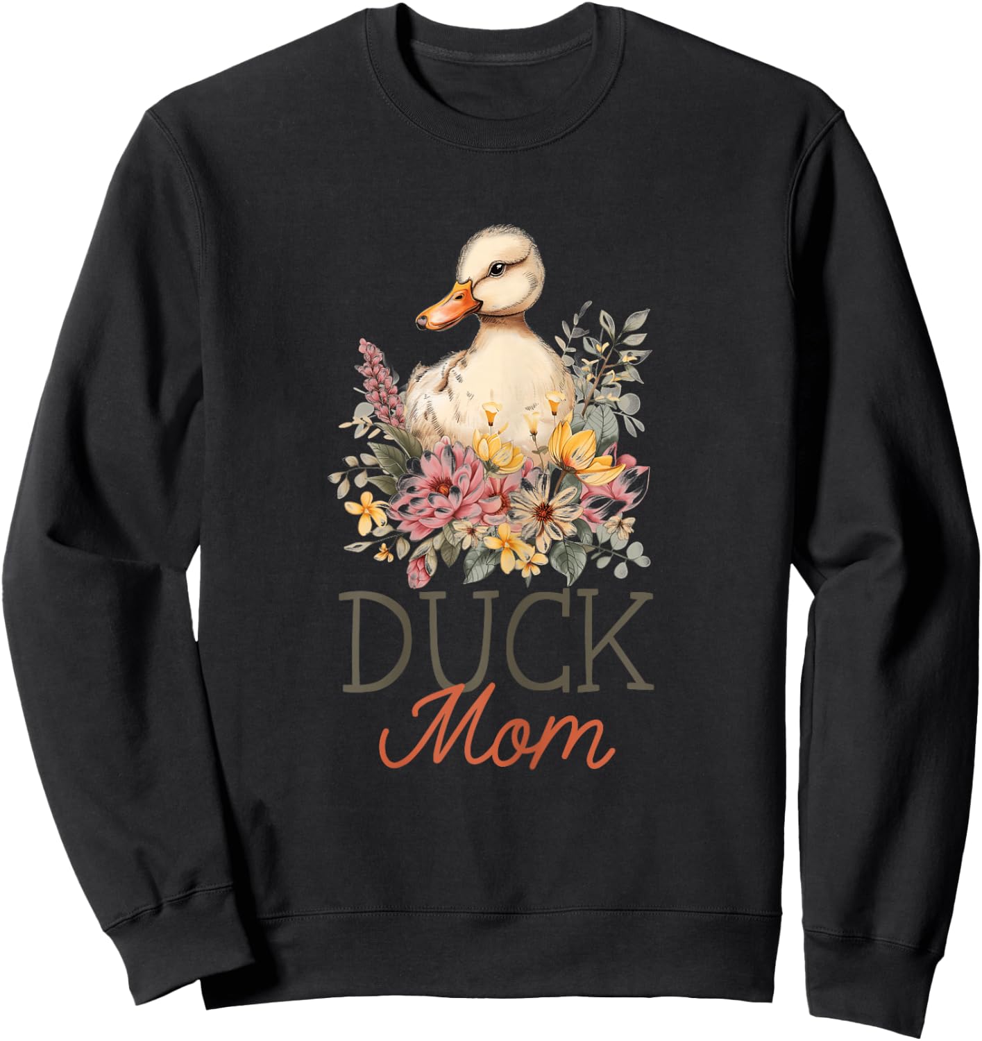 Duck Mom Vintage Flowers Floral Duck Lover Sweatshirt - Sweatshirt | Black
