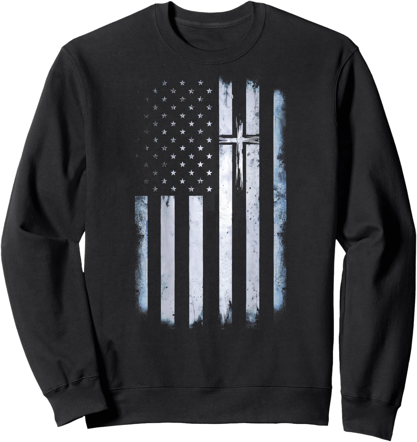 On Back American Flag Cross US Christian Patriotic Sweatshirt - Sweatshirt | Black