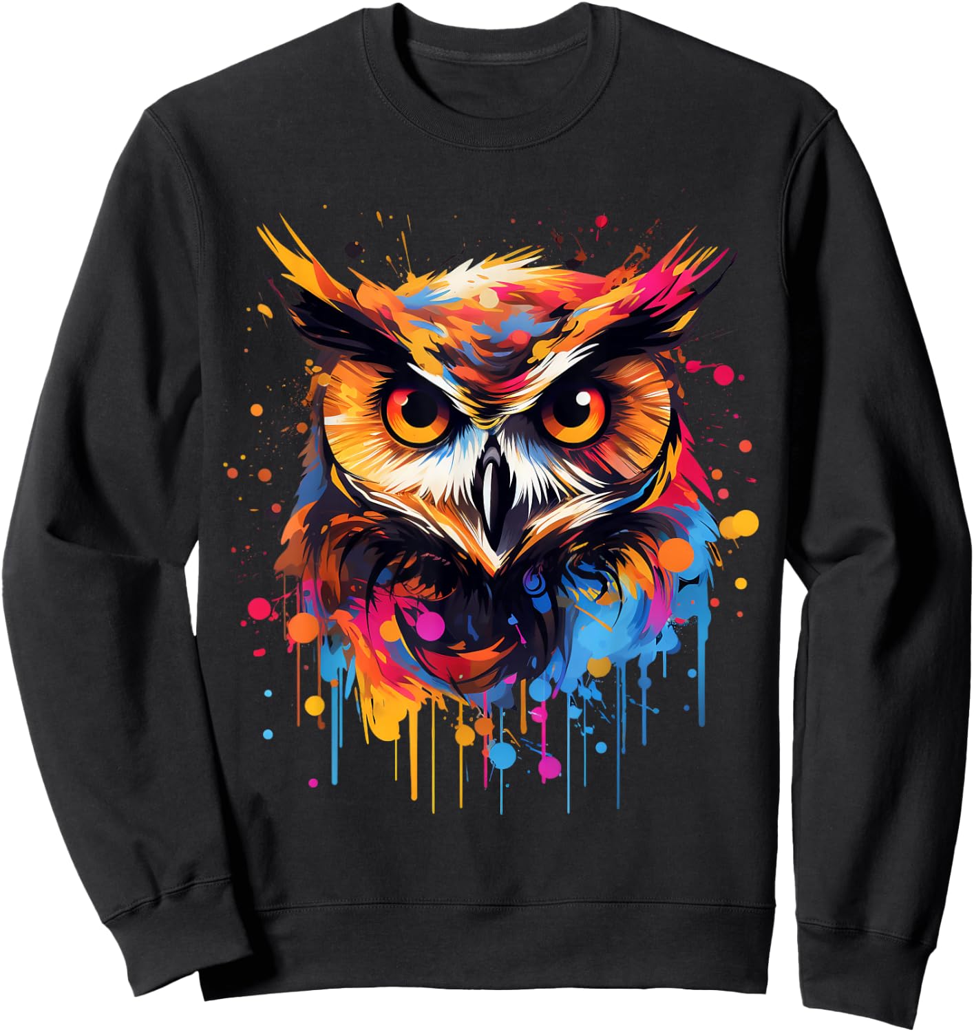 Cool Owl on colorful painted Owl Sweatshirt - Sweatshirt | Black