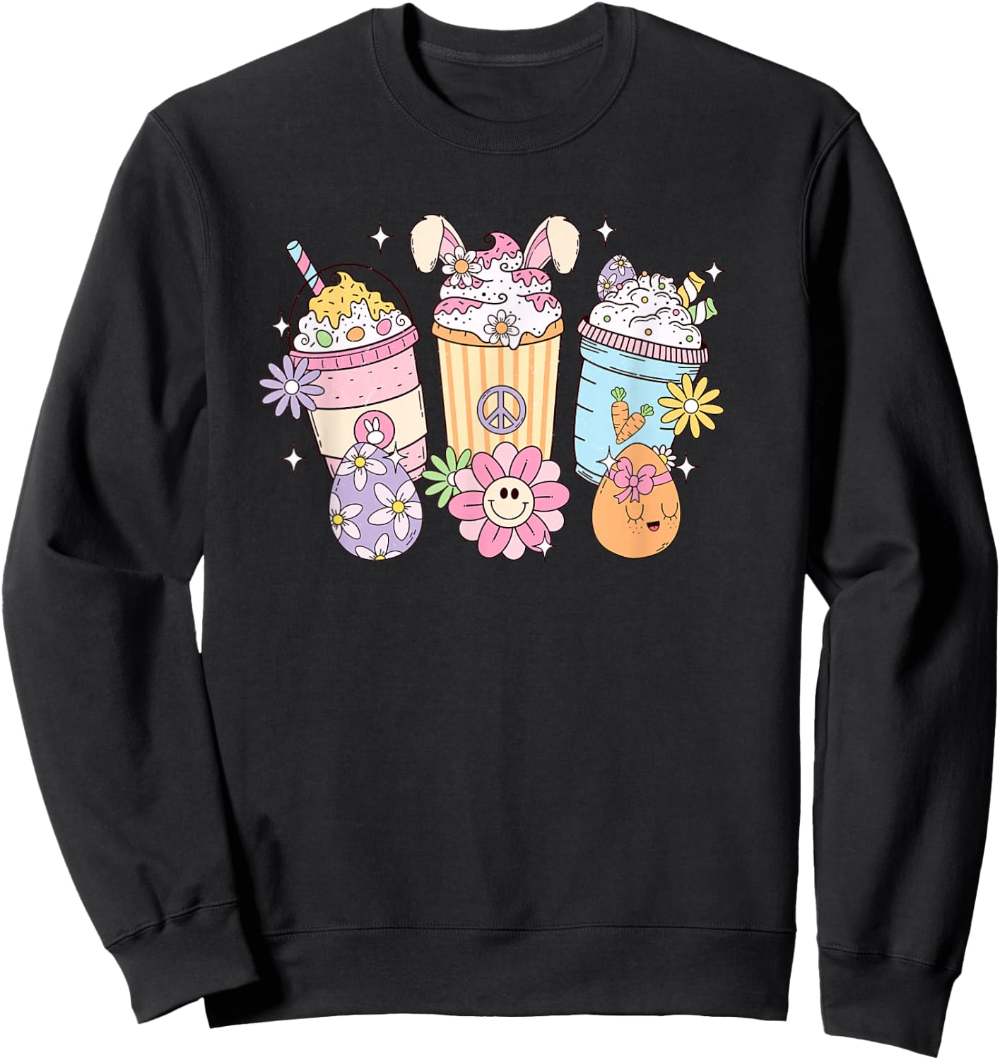 Easter Bunny Milkshake with Eggs Happy Easter Day Sweatshirt - Sweatshirt | Black