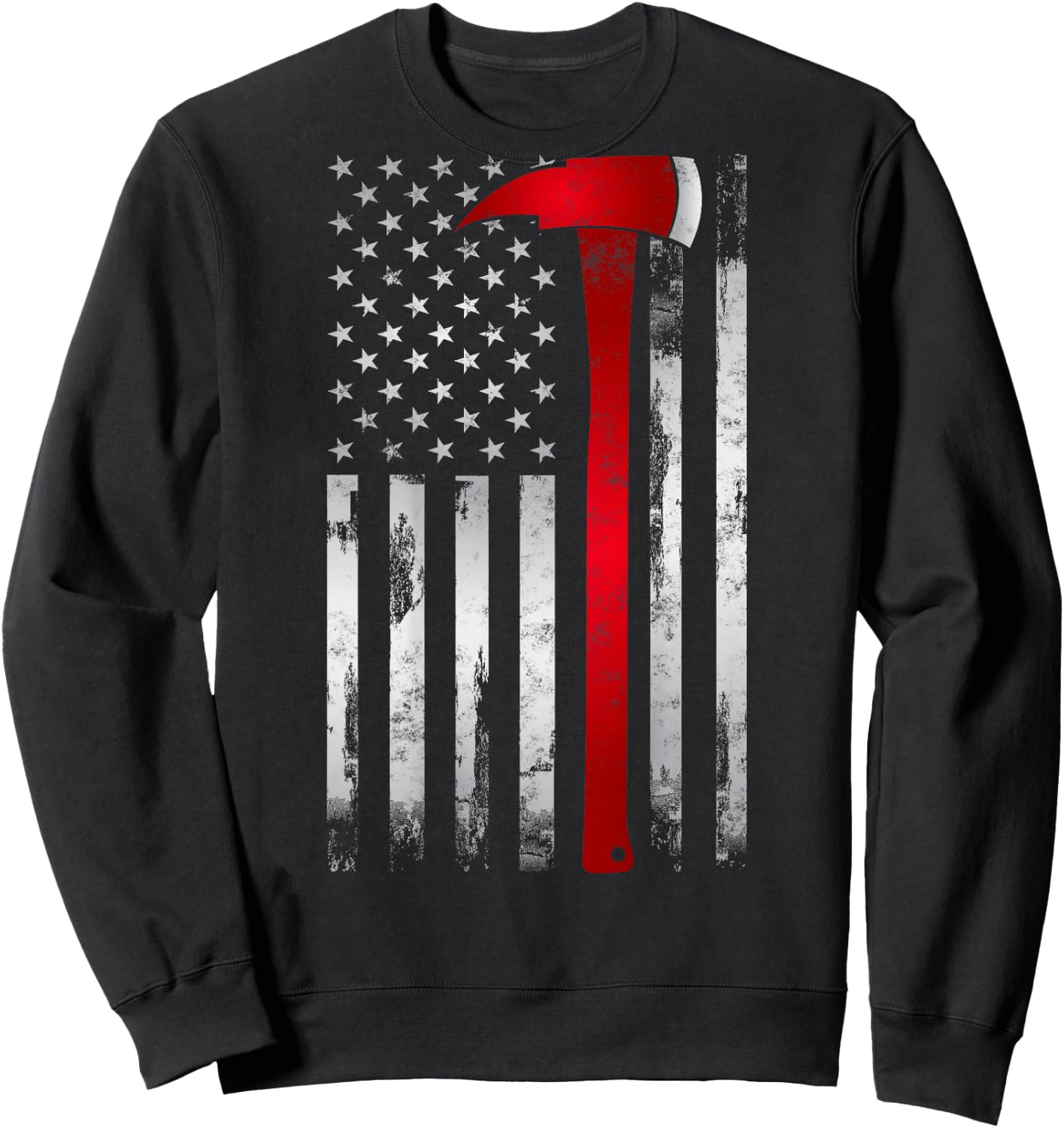 Fireman Thin Red Line American Flag Axe Gift Firefighter Sweatshirt - Sweatshirt | Black