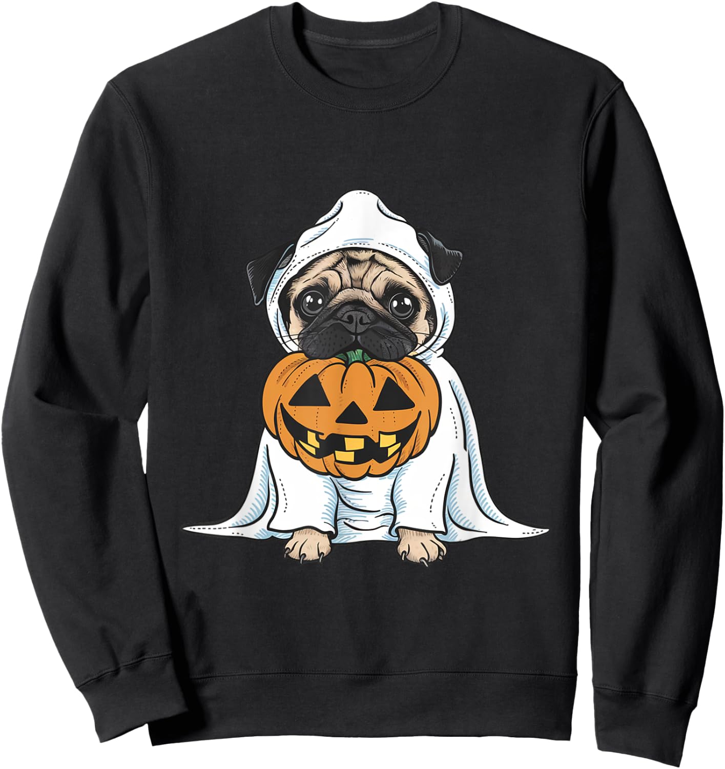 Pug Ghost Dog Halloween Women Kids Sweatshirt - Sweatshirt | Black
