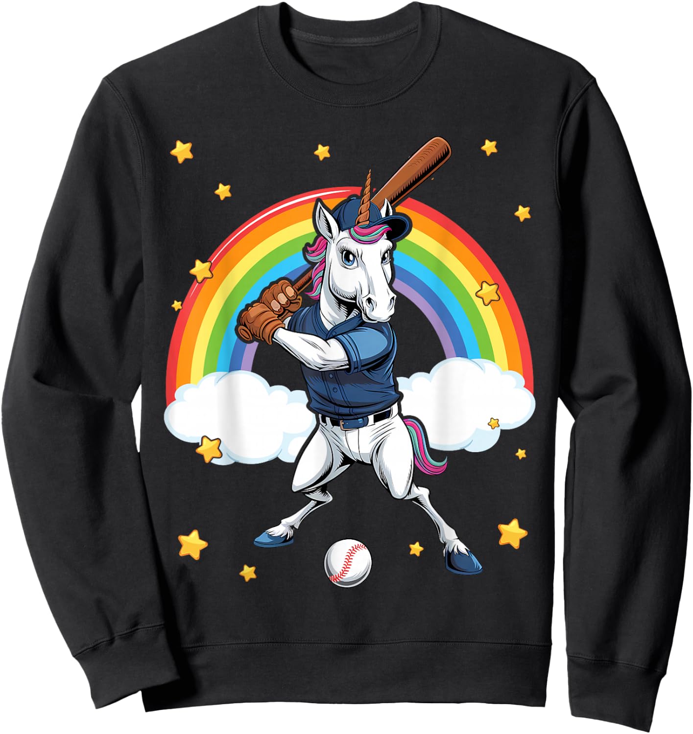 Unicorn Baseball Unicorn Playing Baseball Unicorn Sweatshirt - Sweatshirt | Black