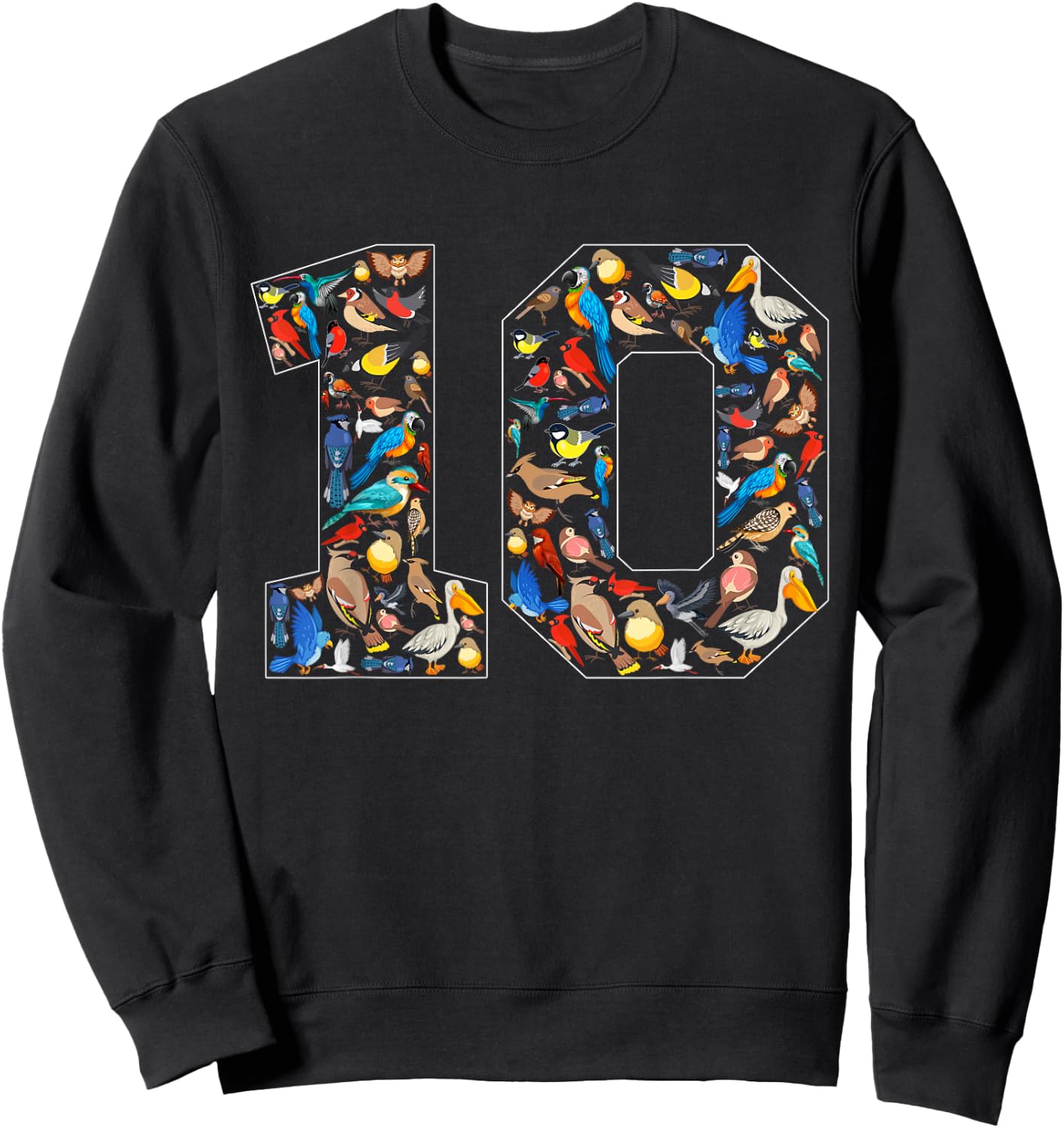 10th Birthday Birds Theme 10 Year Old Bird Lover Birthday Sweatshirt - Sweatshirt | Black