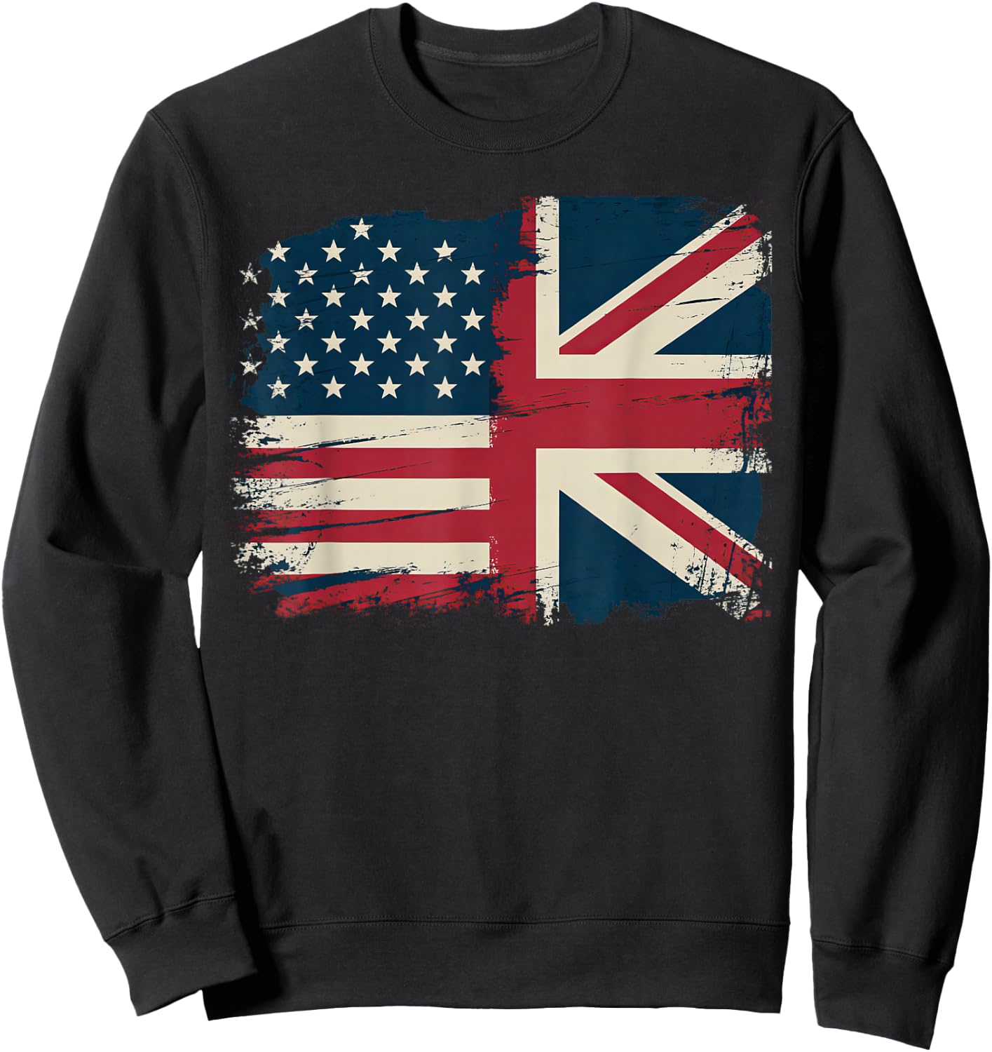 Vintage Half American Half British Flag Great Britain Usa Sweatshirt - Sweatshirt | Black