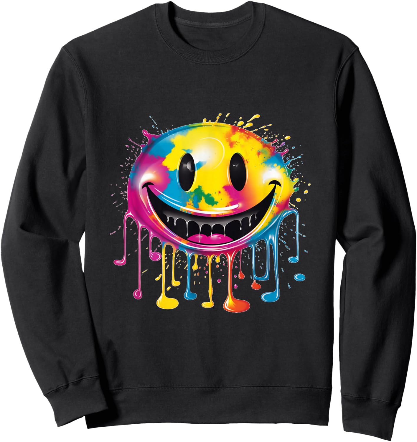 Psychedelic Rave Face Acid Mushrooms Ballern - Black, Multicolored - - Kurzarm - mit kurzen Ärmeln - Rave-Fans, Electronic Music Lovers, Festival Goers, , Gift Recipients Sweatshirt - Sweatshirt | Black