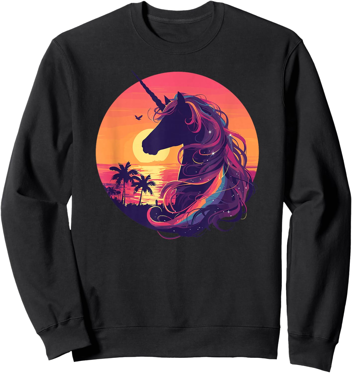 Majestic Sunset Unicorn Art Mystical Creature Fantasy Sweatshirt - Sweatshirt | Black