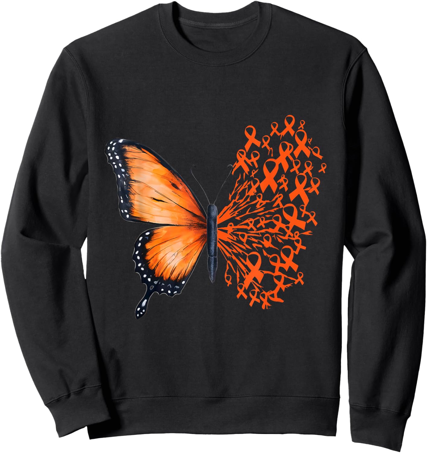 Leukemia Awareness Butterfly Orange Ribbon Sweatshirt - Sweatshirt | Black