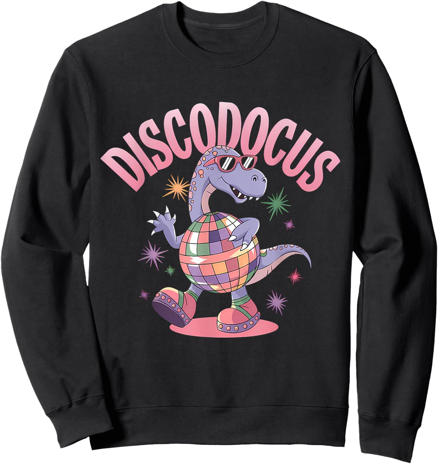 Disco Dancing Dinosaur Diplodocus Dino Funny 70s Disco Sweatshirt - Sweatshirt | Black