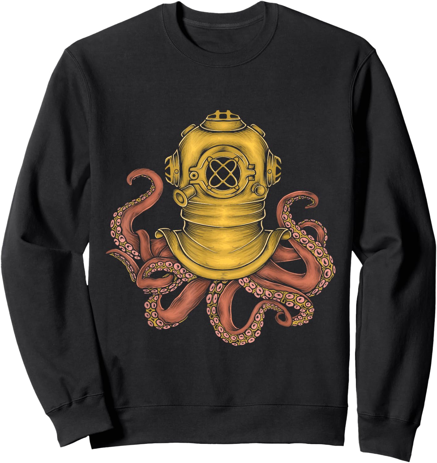 Vintage Octopus Helmet Diver - Scuba Diving Sea Animal Lover Sweatshirt - Sweatshirt | Black